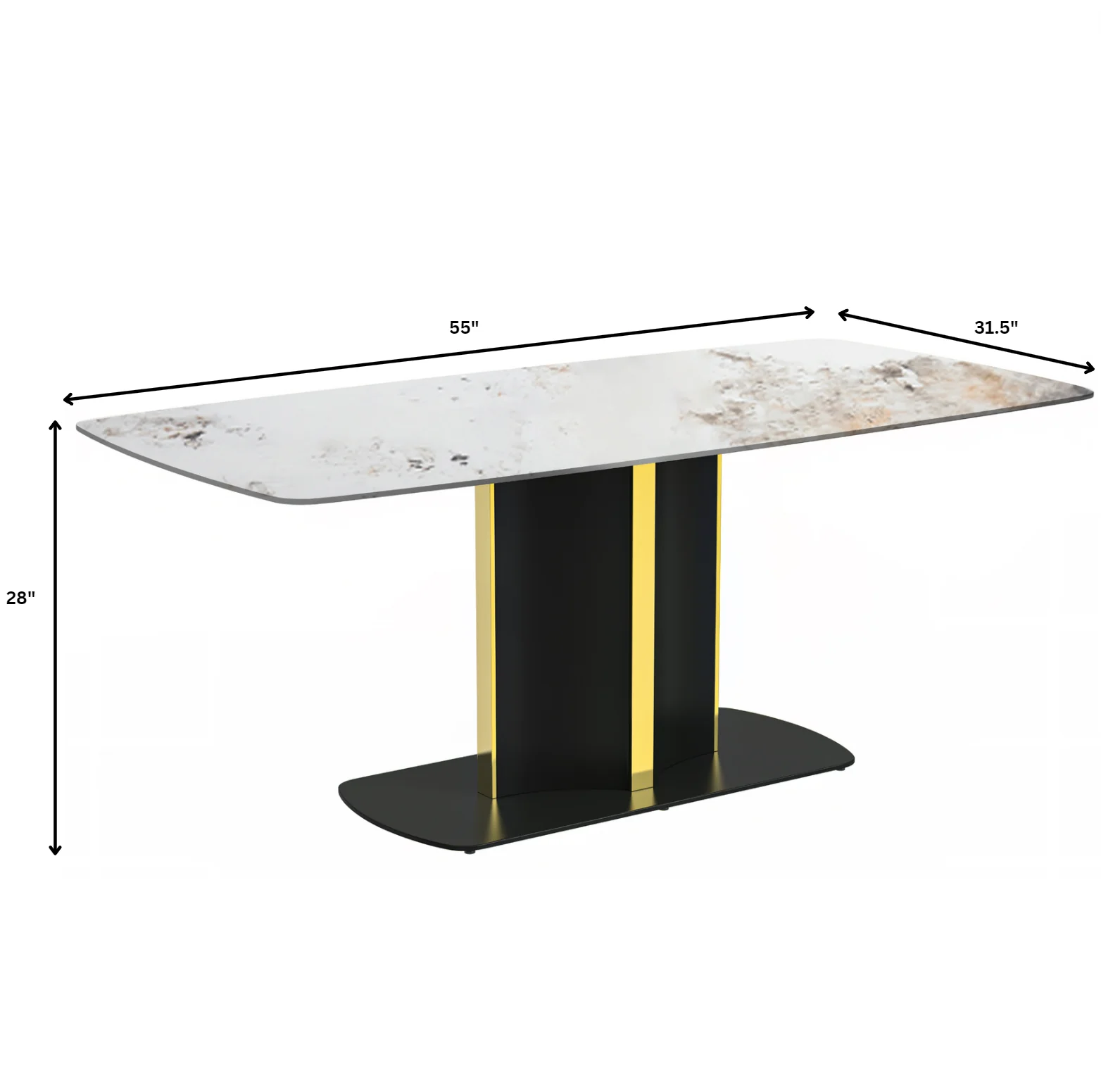 Sylva Series Modern Dining Table Black and Gold Base, With 55 White Grey Sintered Stone Top