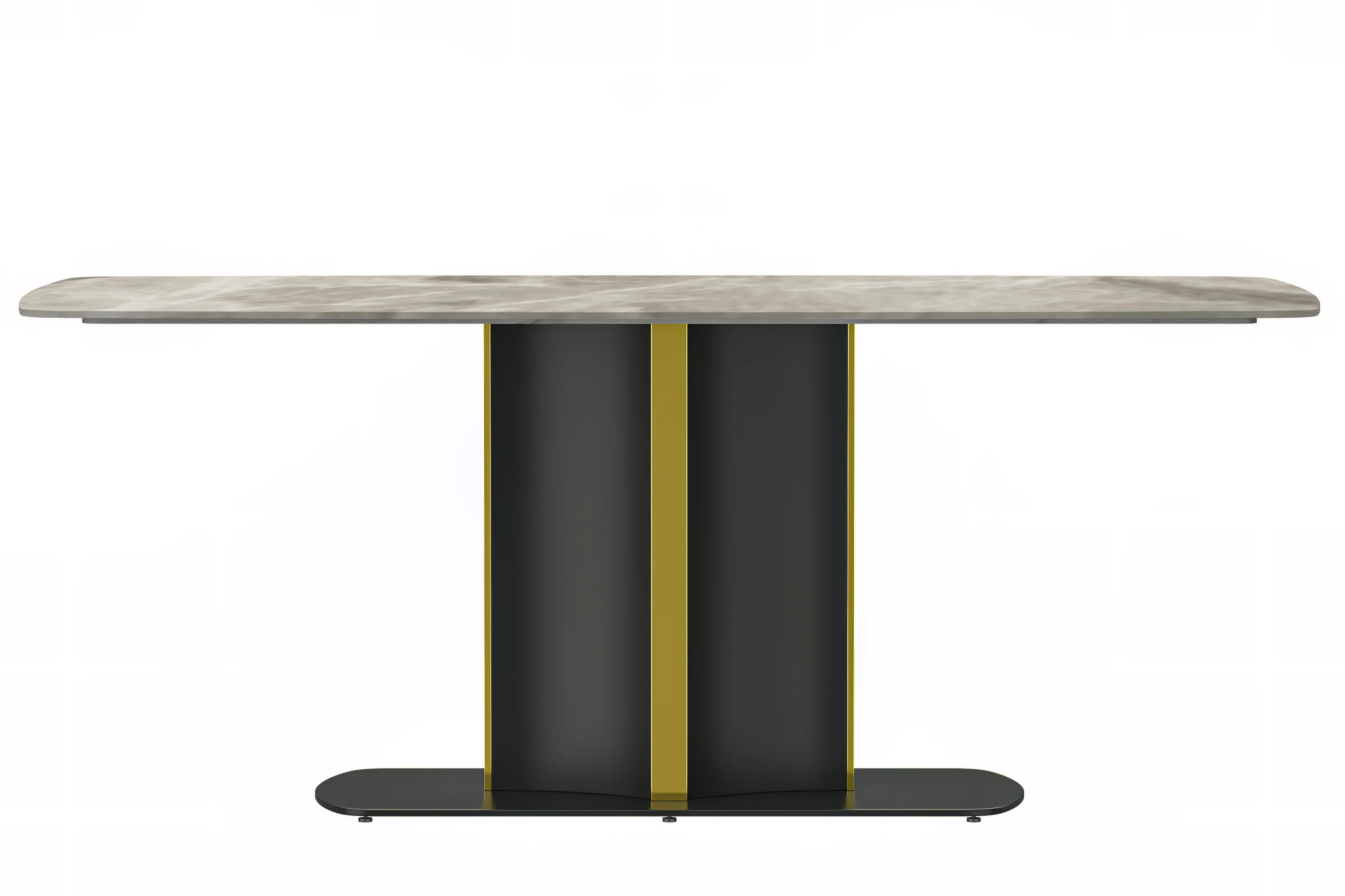 Sylva Series Modern Dining Table Black and Gold Base, With 55 Deep Grey Sintered Stone Top