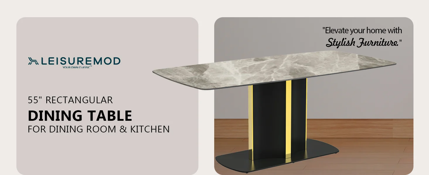 Sylva Series Modern Dining Table Black and Gold Base, With 55 Deep Grey Sintered Stone Top