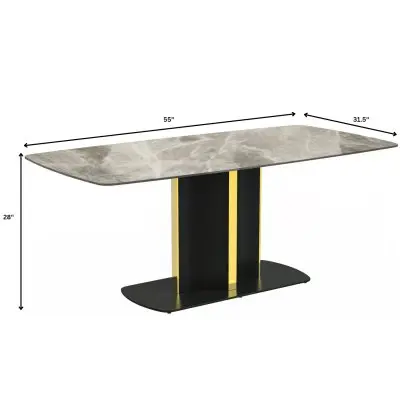 Sylva Series Modern Dining Table Black and Gold Base, With 55 Deep Grey Sintered Stone Top