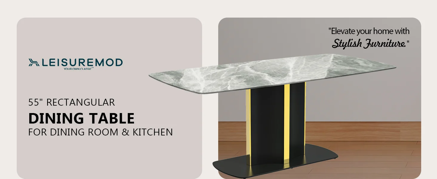 Sylva Series Modern Dining Table Black and Gold Base, With 55 Light Grey Sintered Stone Top