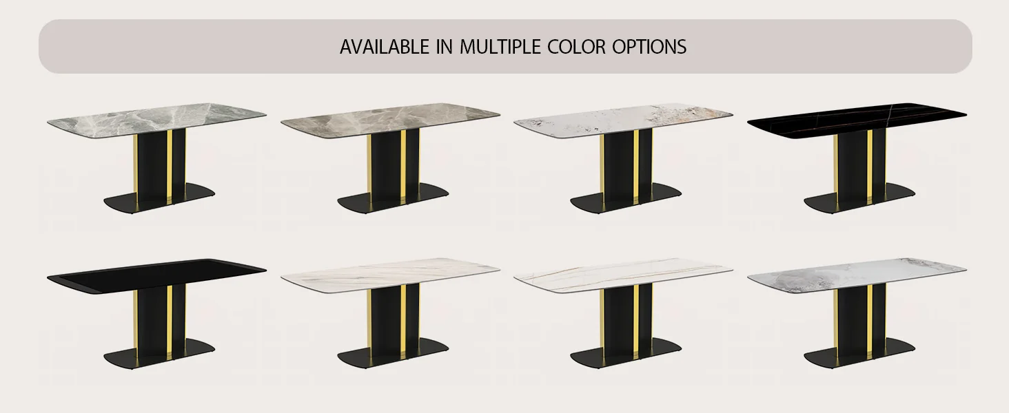Sylva Series Modern Dining Table Black and Gold Base, With 55 Medium Grey Sintered Stone Top