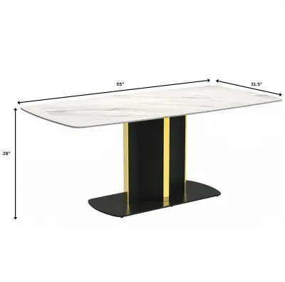 Sylva Series Modern Dining Table Black and Gold Base, With 55 White Sintered Stone Top