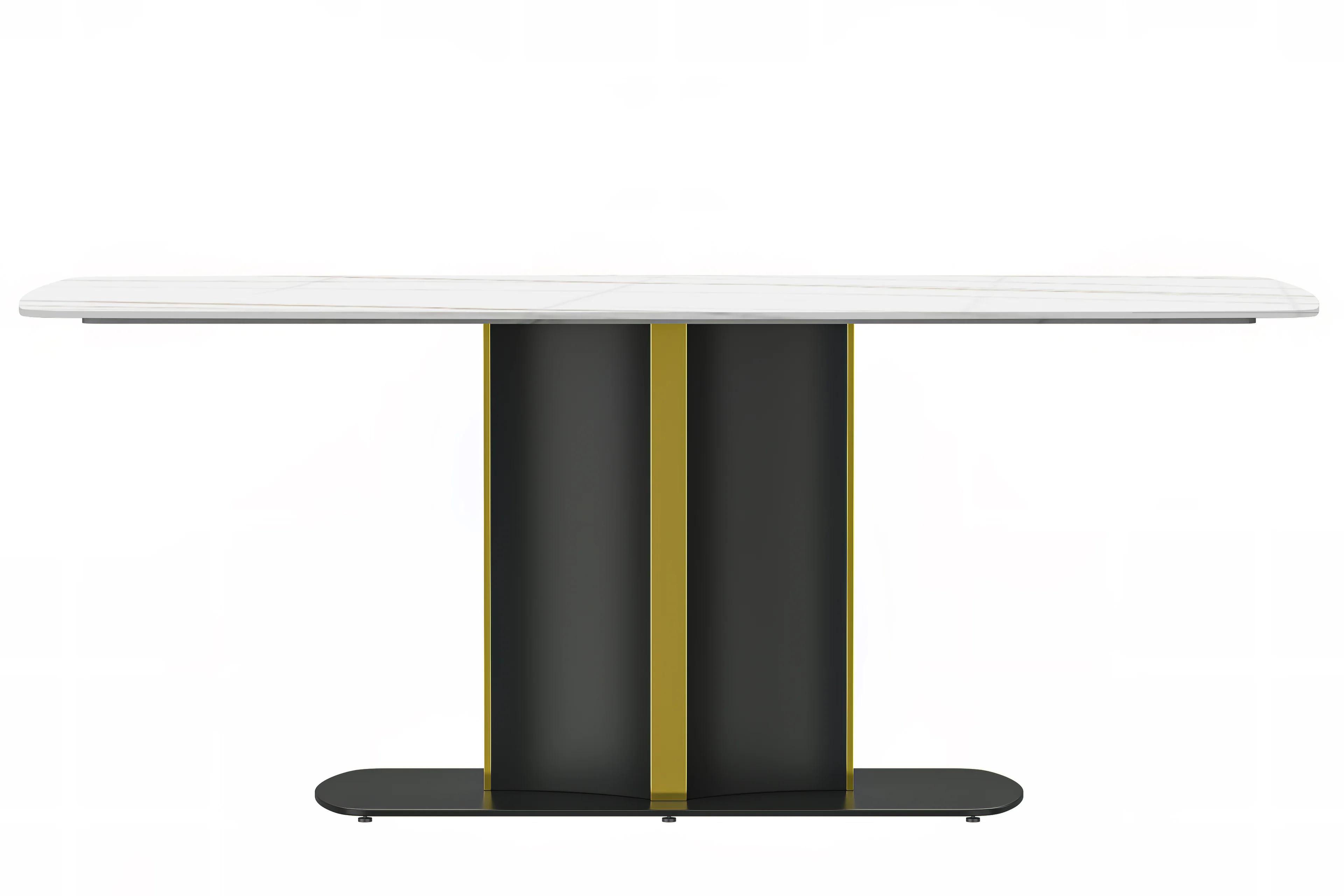 Sylva Series Modern Dining Table Black and Gold Base, With 55 White/Gold Sintered Stone Top