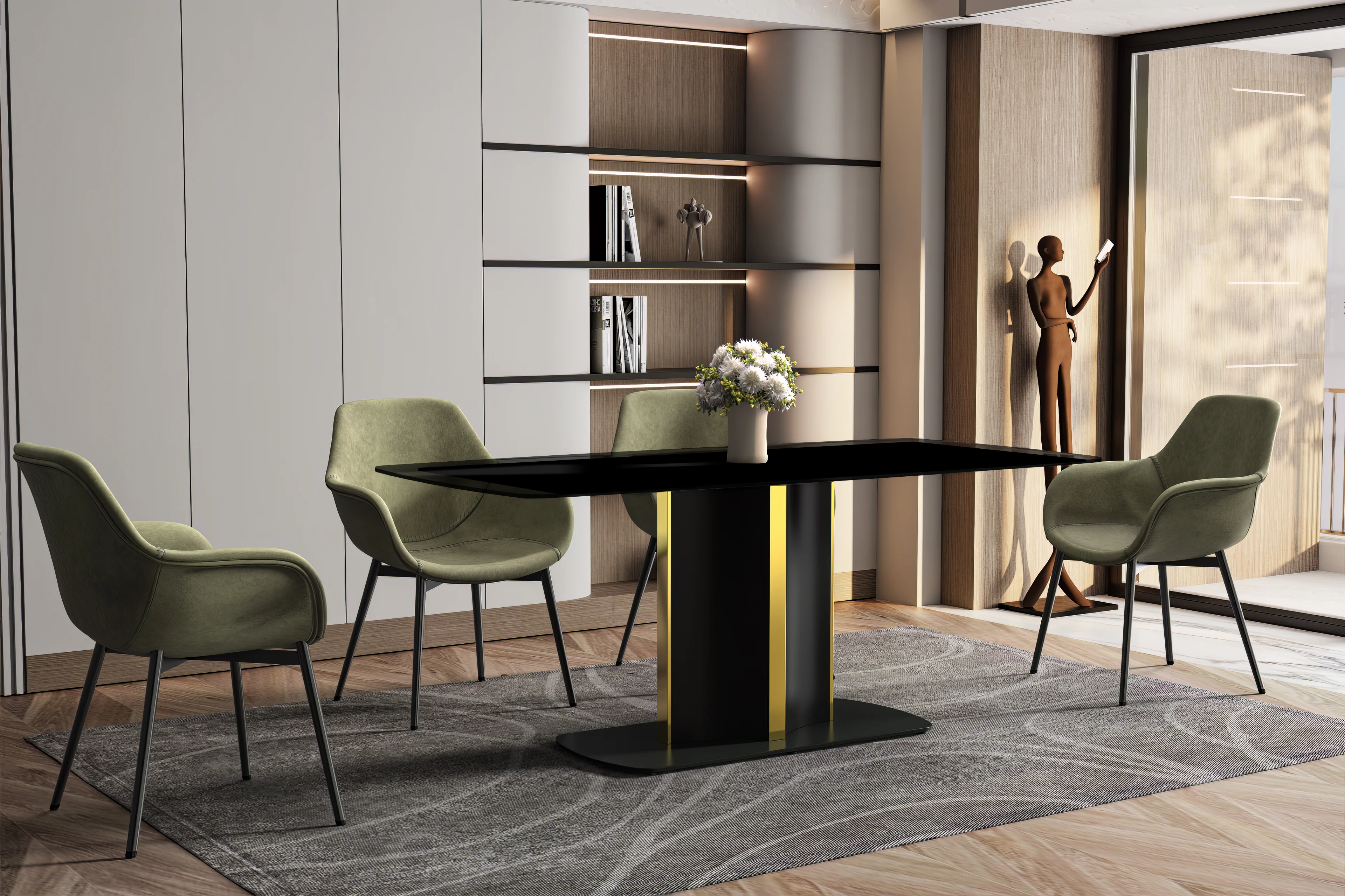 Sylva Series Modern Dining Table Black and Gold Base, With 62" Black Glass Top