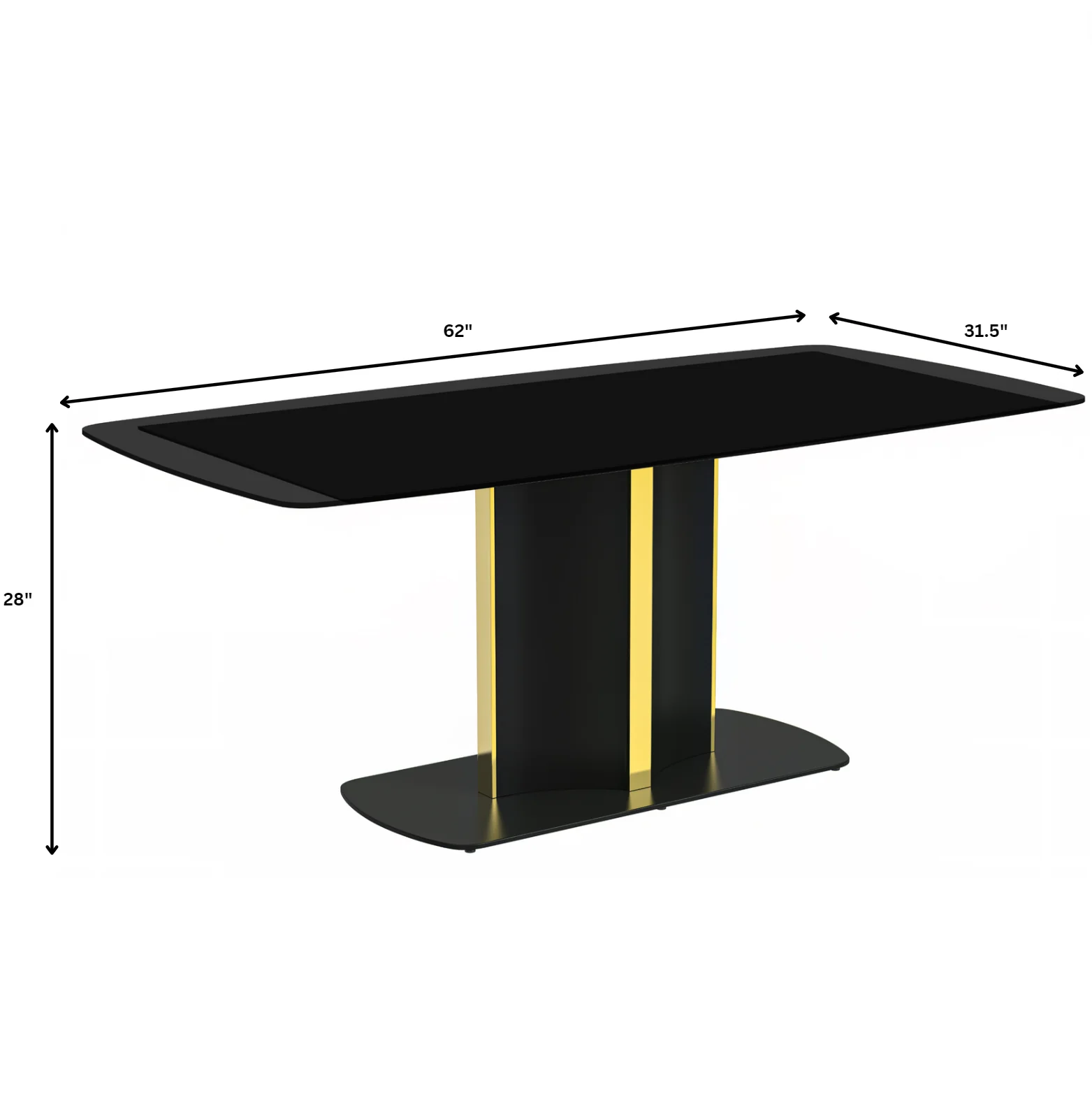 Sylva Series Modern Dining Table Black and Gold Base, With 62" Black Glass Top