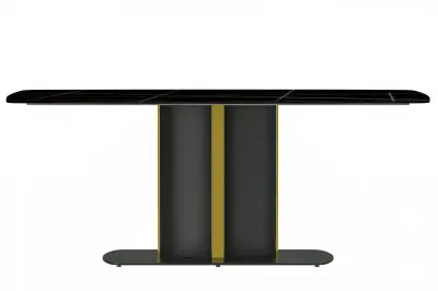 Sylva Series Modern Dining Table Black and Gold Base, With 62" Black/Gold Sintered Stone Top