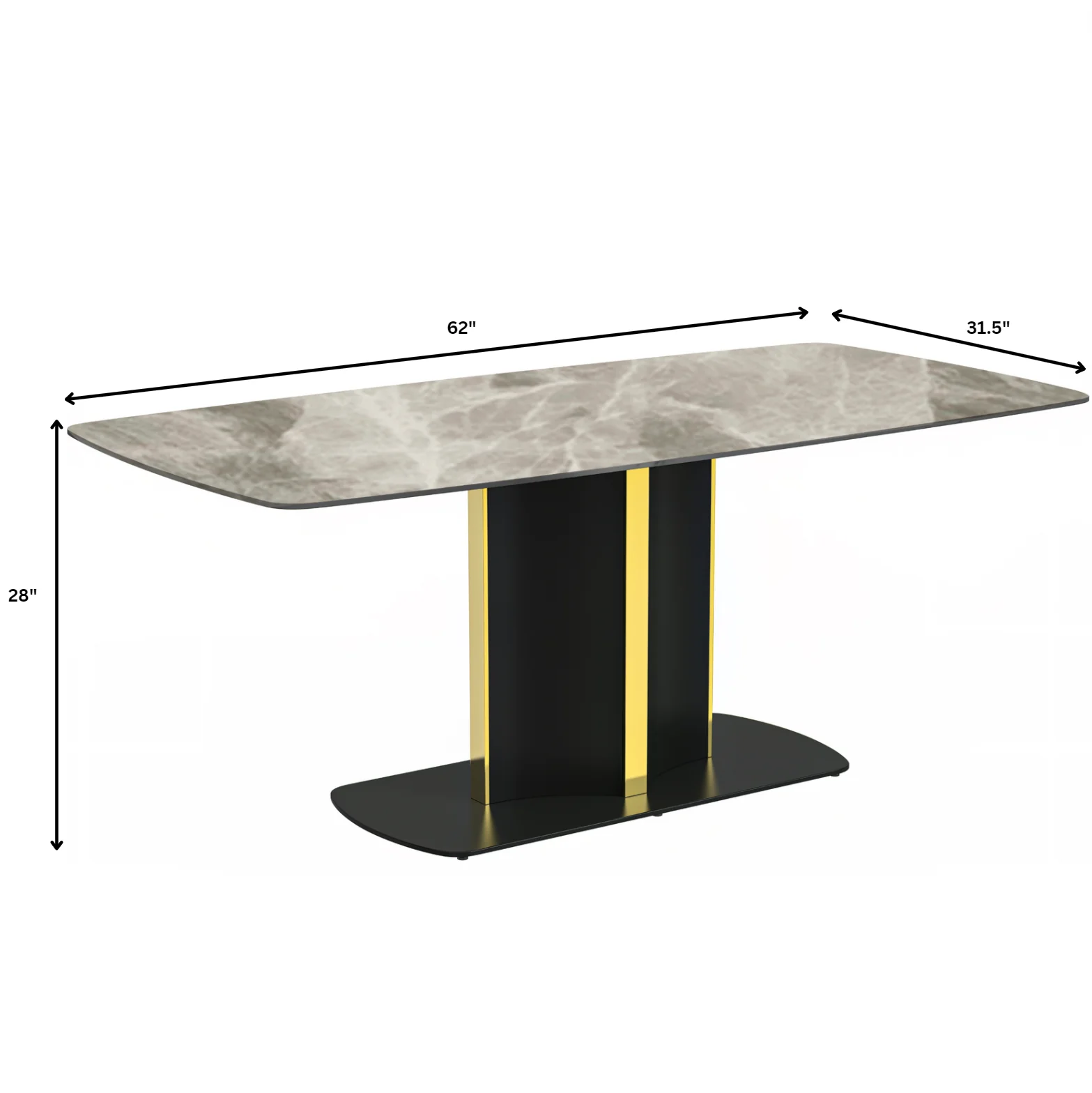 Sylva Series Modern Dining Table Black and Gold Base, With 62" Deep Grey Sintered Stone Top