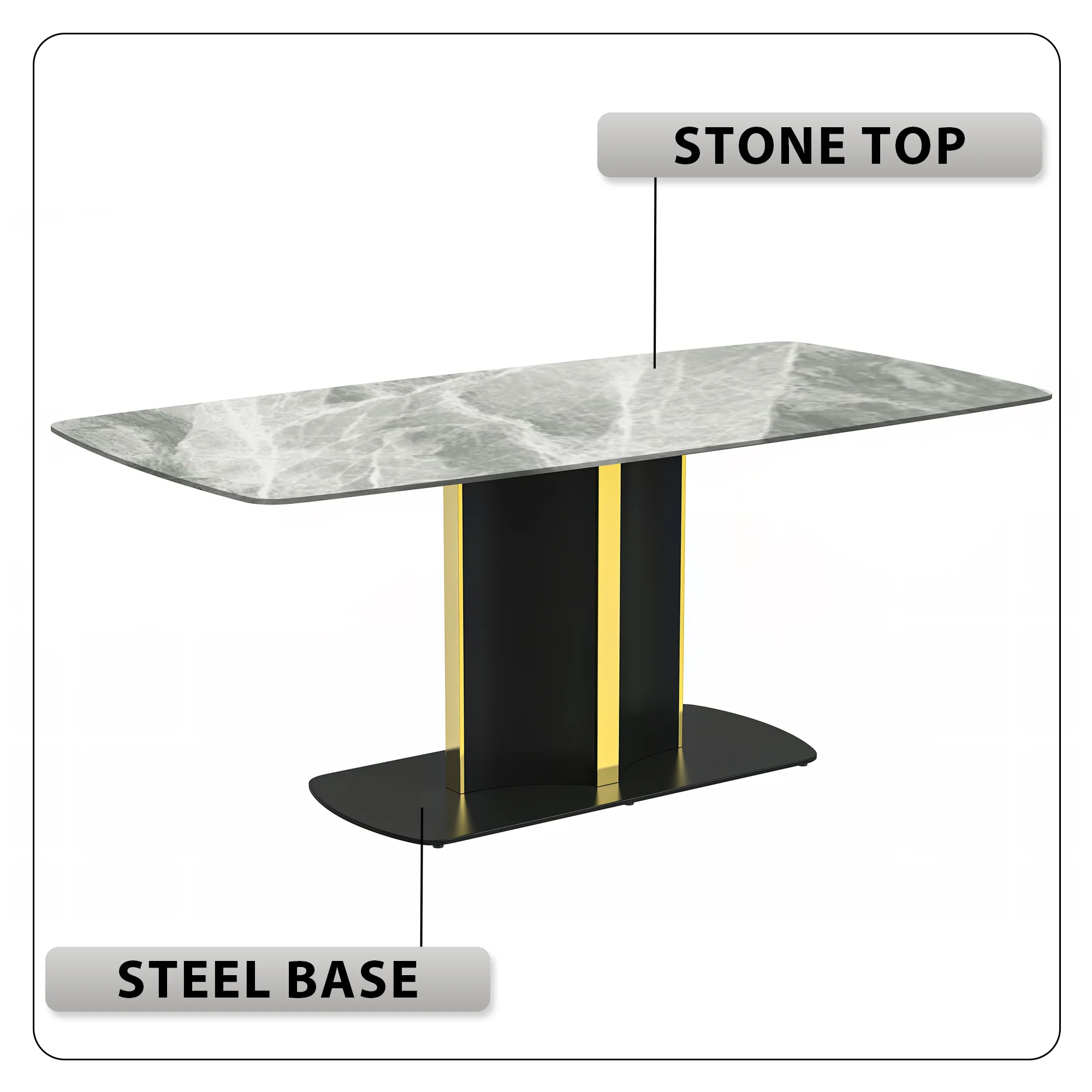 Sylva Series Modern Dining Table Black and Gold Base, With 62" Light Grey Sintered Stone Top
