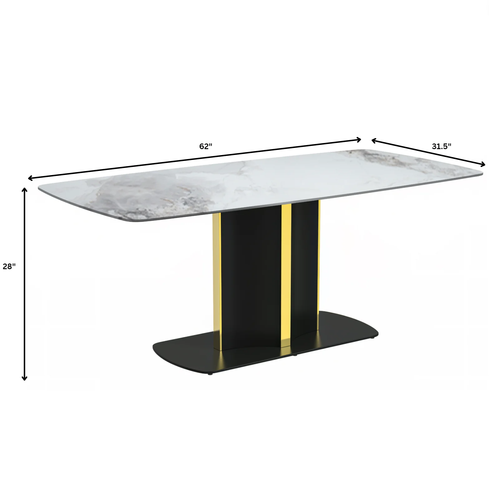 Sylva Series Modern Dining Table Black and Gold Base, With 62" Medium Grey Sintered Stone Top