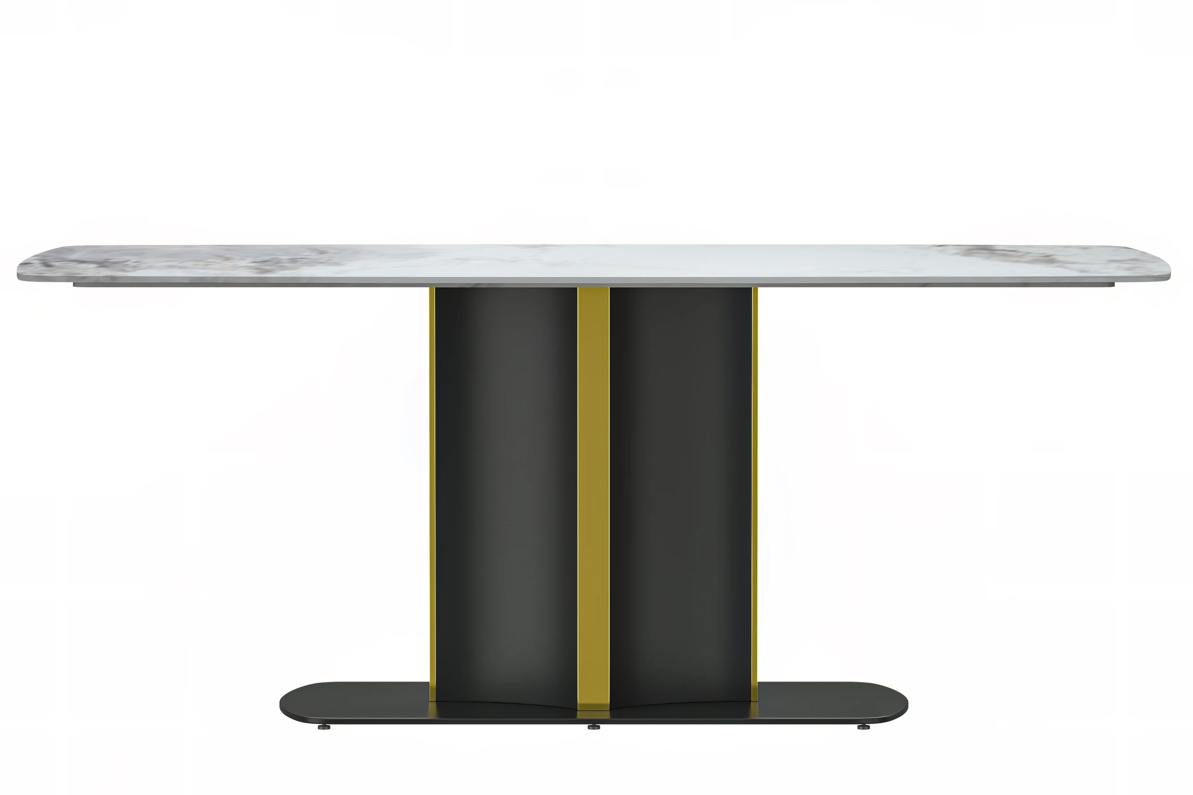 Sylva Series Modern Dining Table Black and Gold Base, With 62" Medium Grey Sintered Stone Top