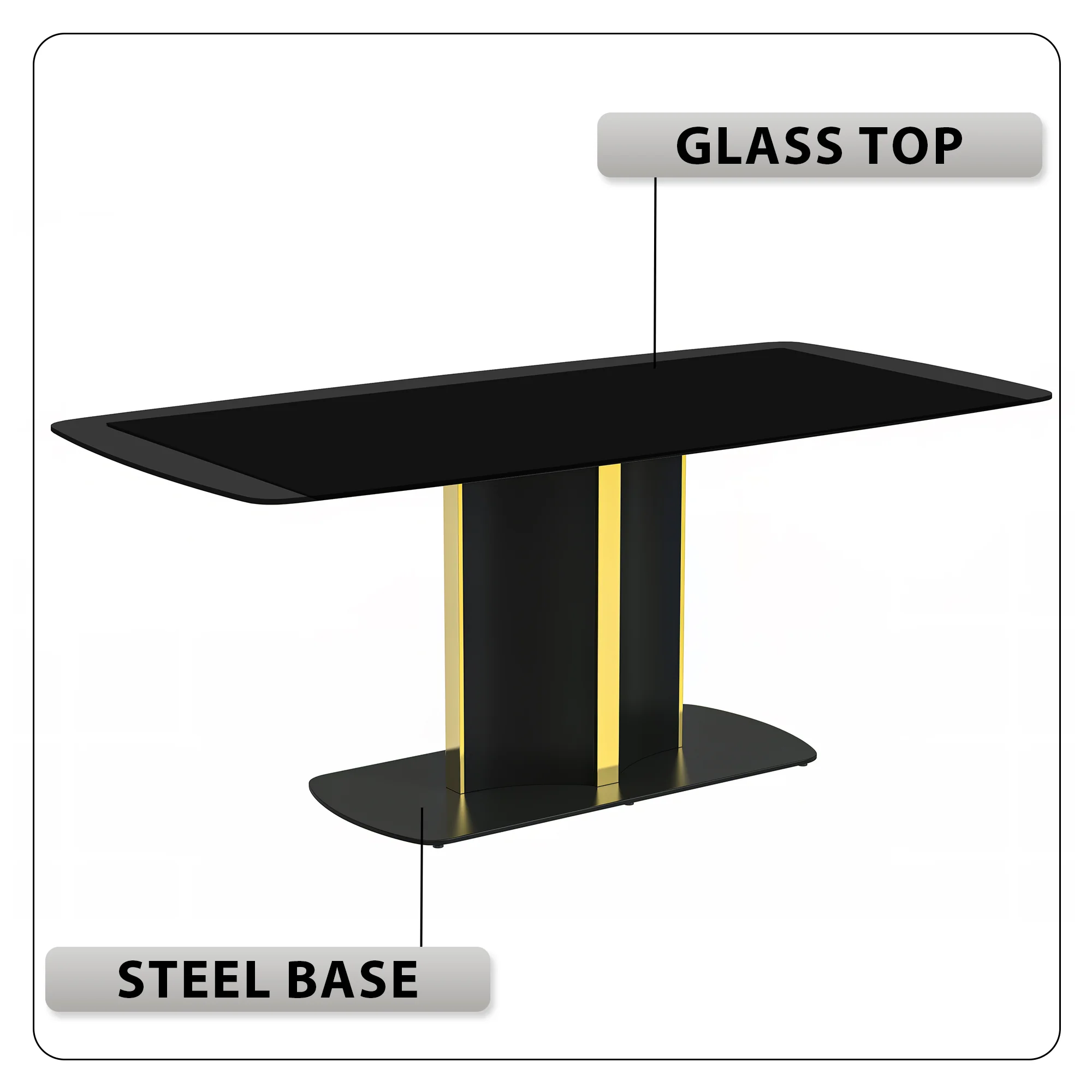 Sylva Series Modern Dining Table Black and Gold Base, With 71" Black Glass Top
