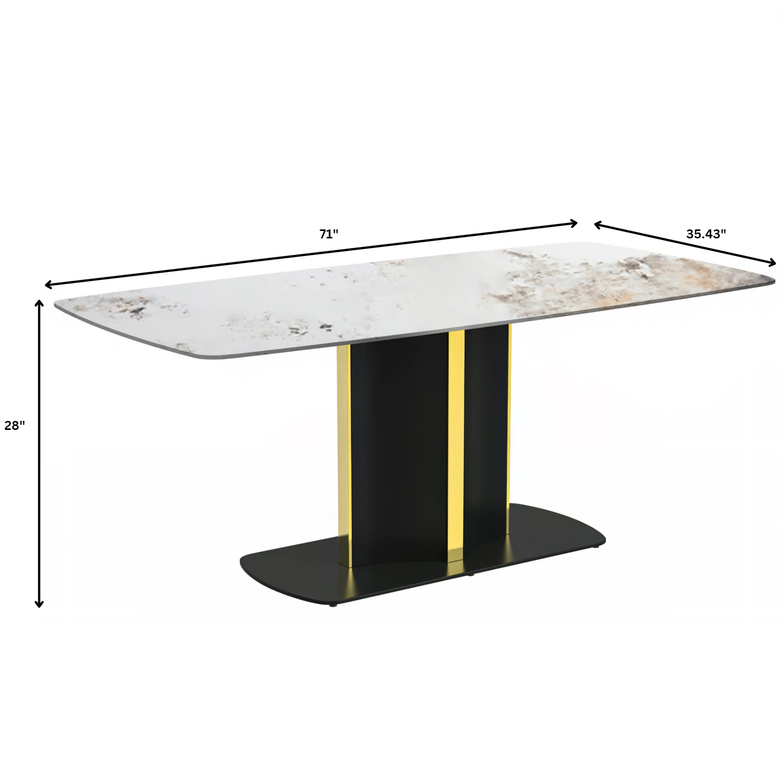 Sylva Series Modern Dining Table Black and Gold Base, With 71" White Grey Sintered Stone Top