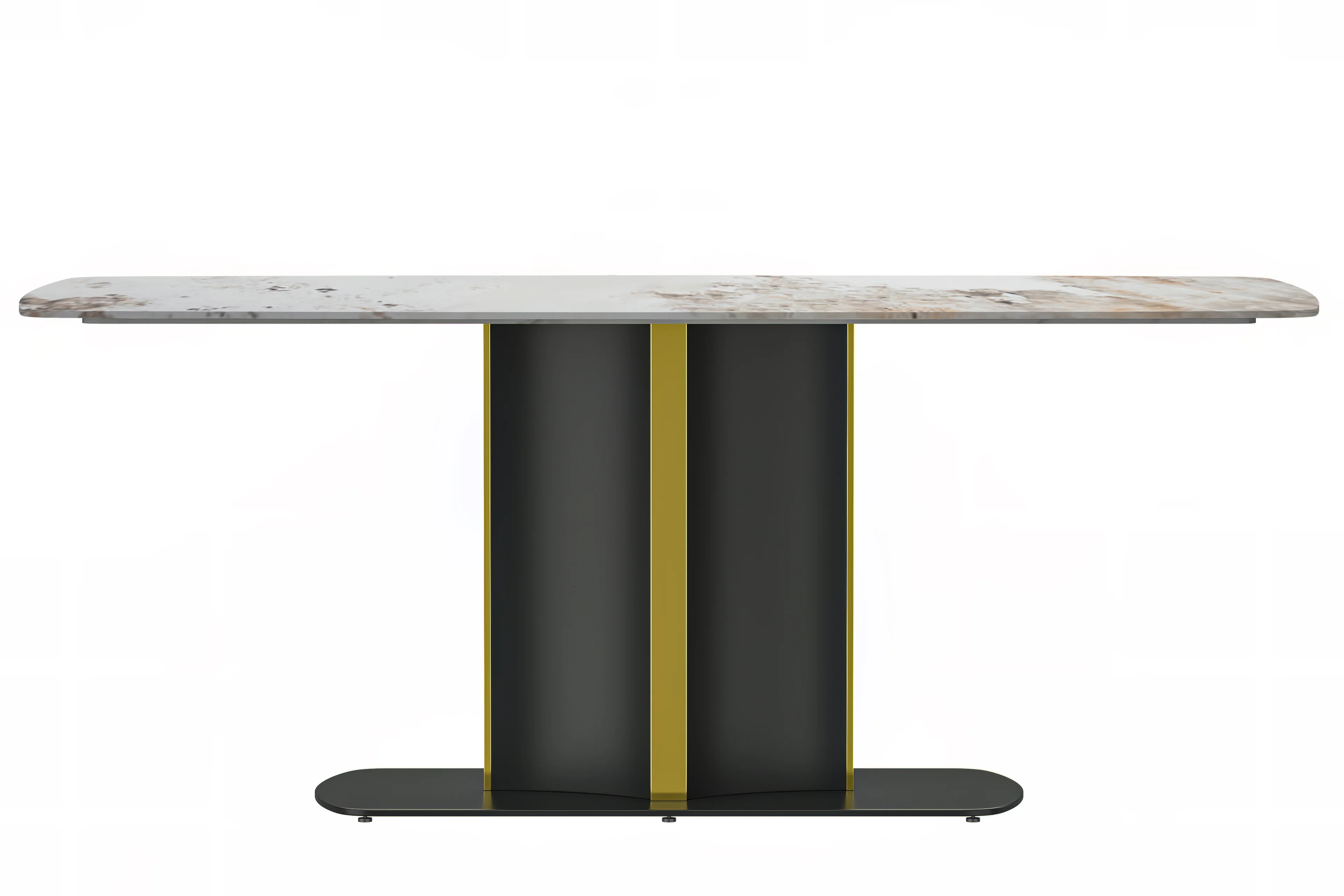 Sylva Series Modern Dining Table Black and Gold Base, With 71" White Grey Sintered Stone Top