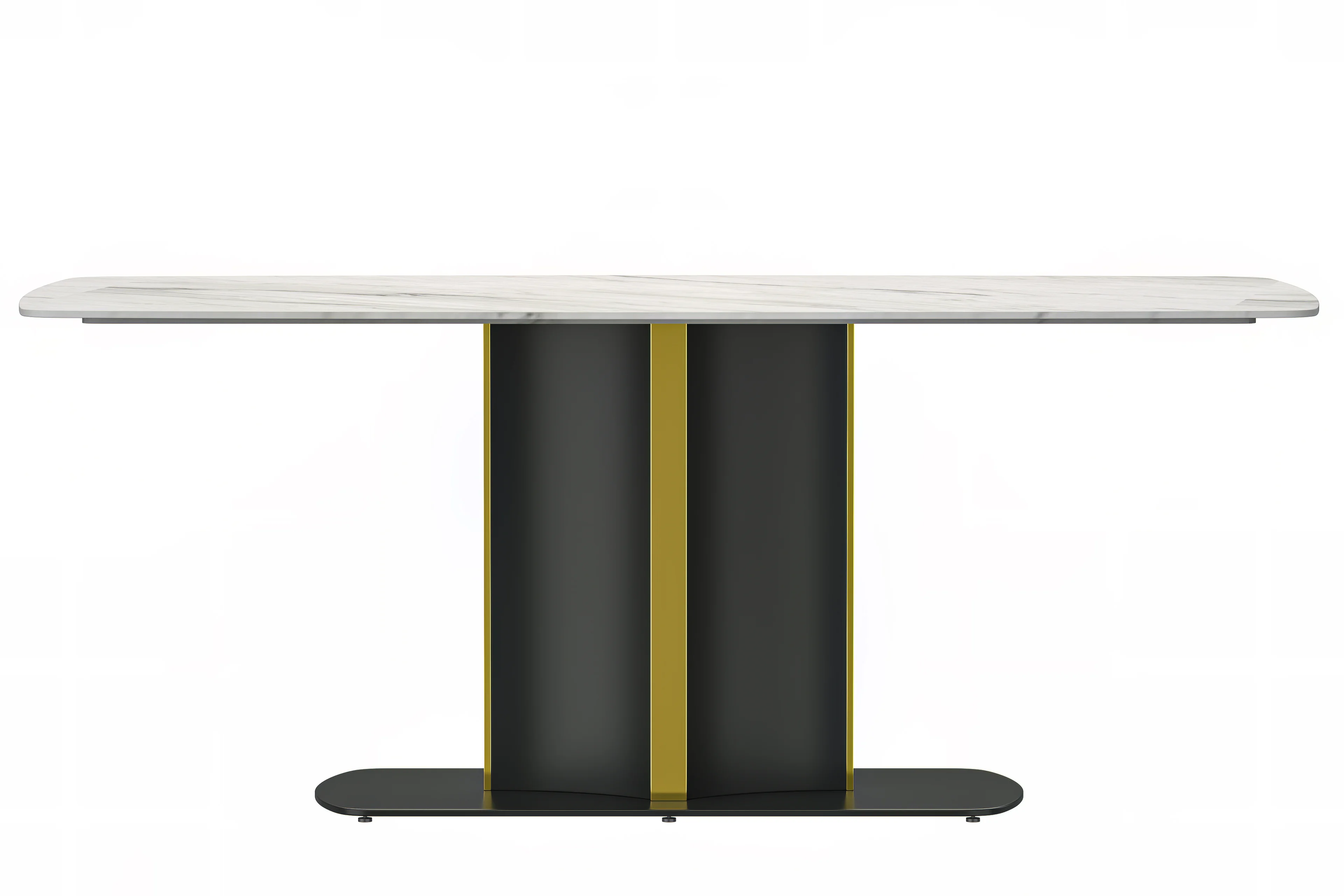 Sylva Series Modern Dining Table Black and Gold Base, With 71" White Sintered Stone Top