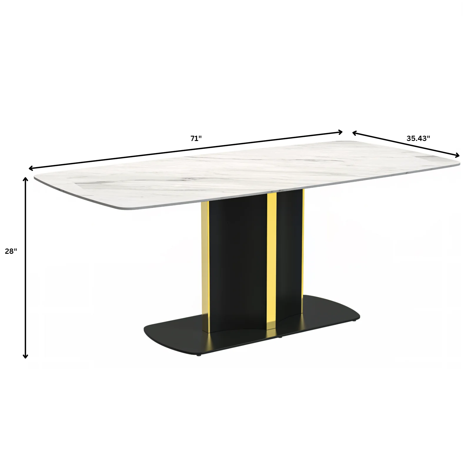 Sylva Series Modern Dining Table Black and Gold Base, With 71" White Sintered Stone Top