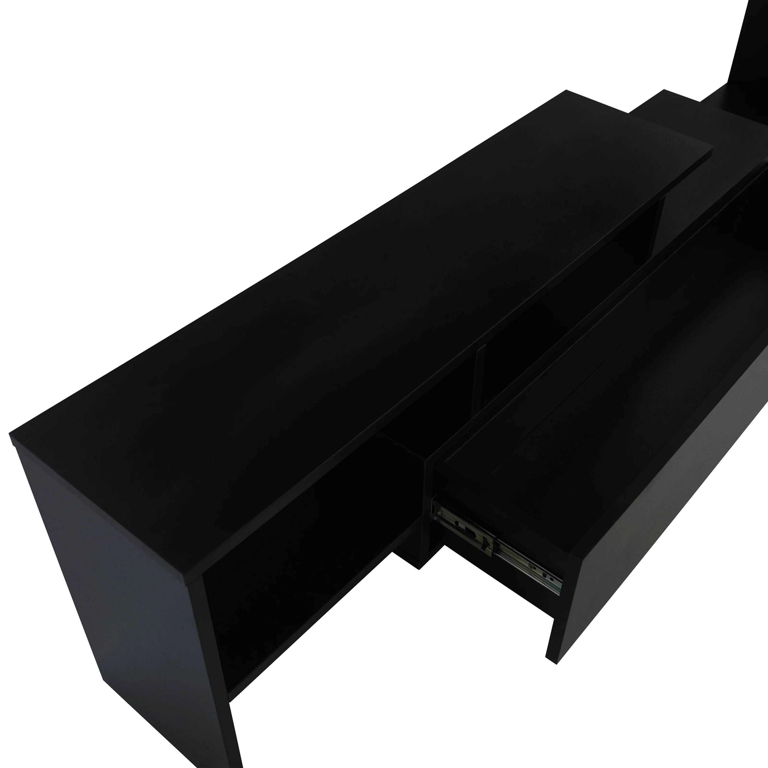 Surrey Modern TV Stand with MDF Shelves and Bookcase in Ebony