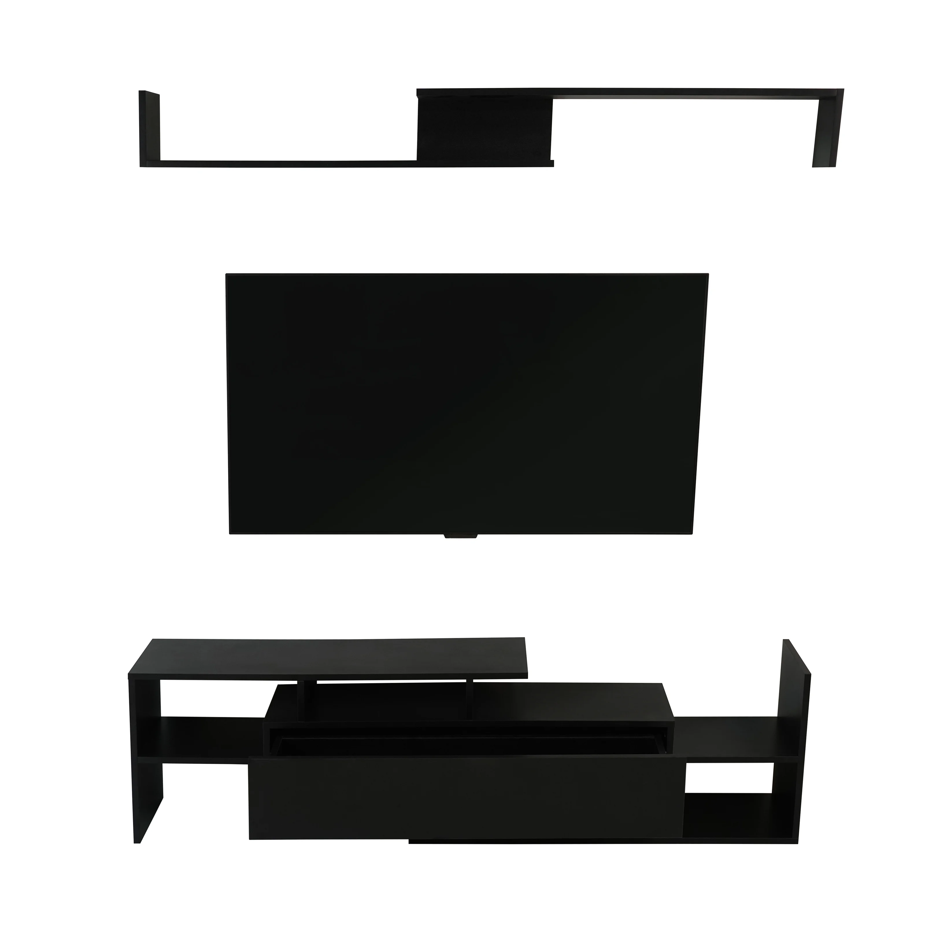 Surrey Modern TV Stand with MDF Shelves and Bookcase in Ebony