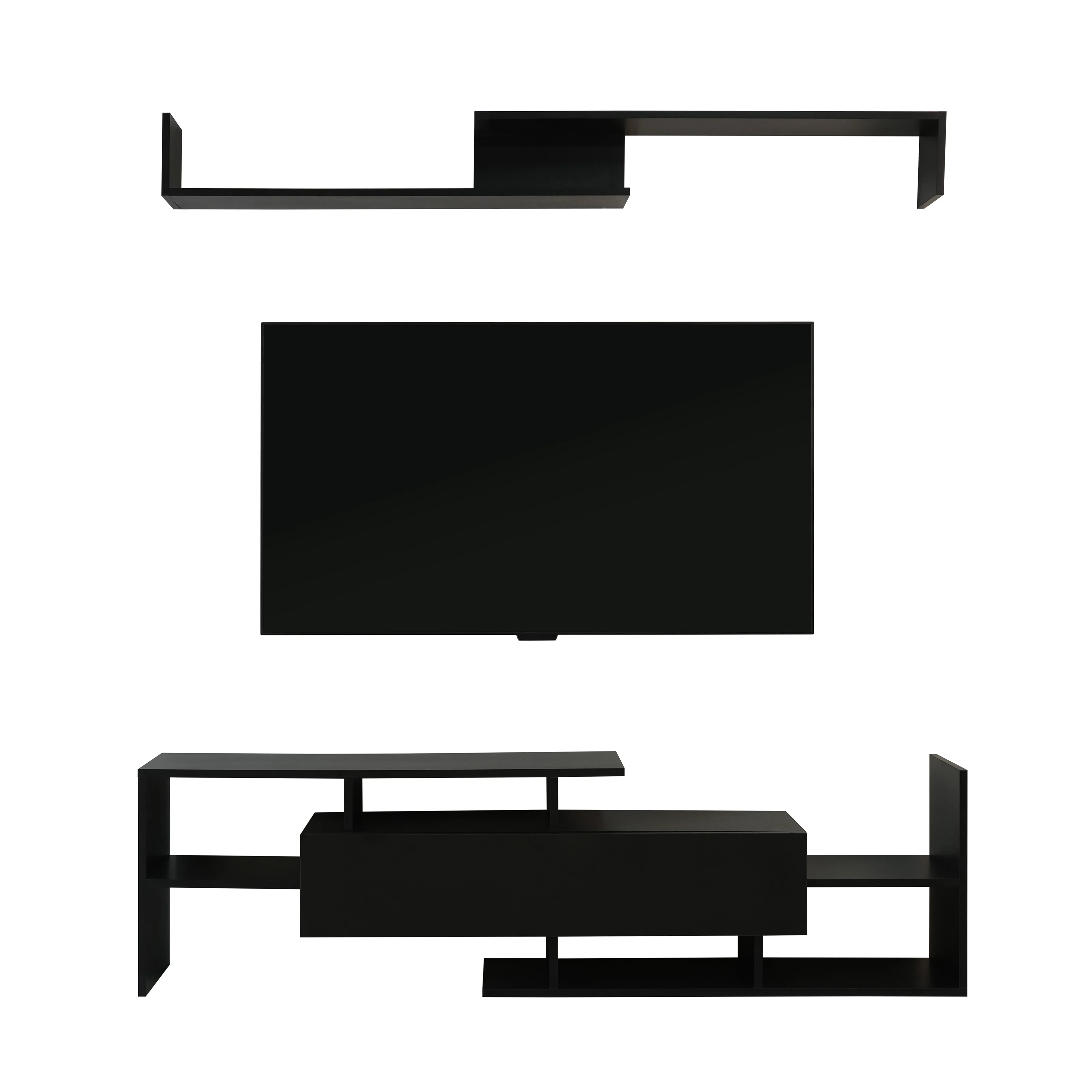 Surrey Modern TV Stand with MDF Shelves and Bookcase in Ebony