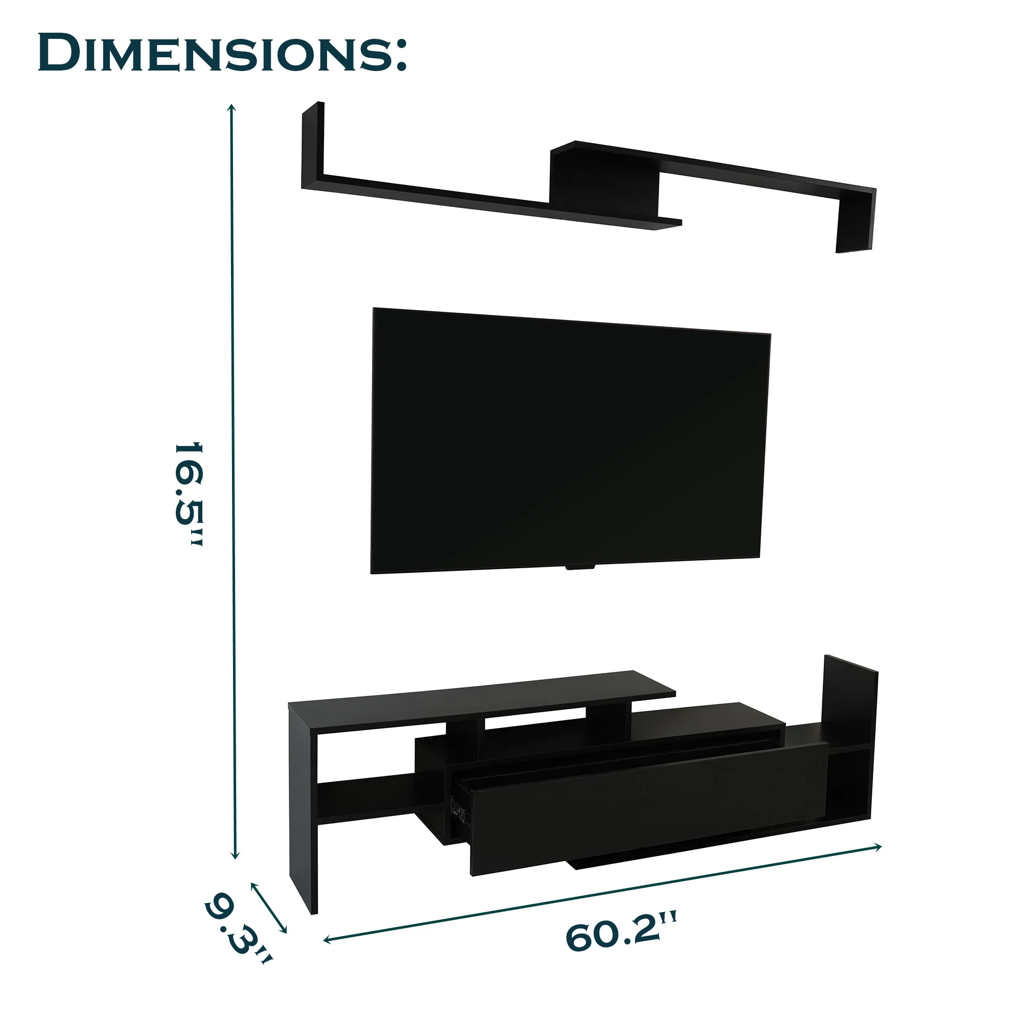 Surrey Modern TV Stand with MDF Shelves and Bookcase in Ebony
