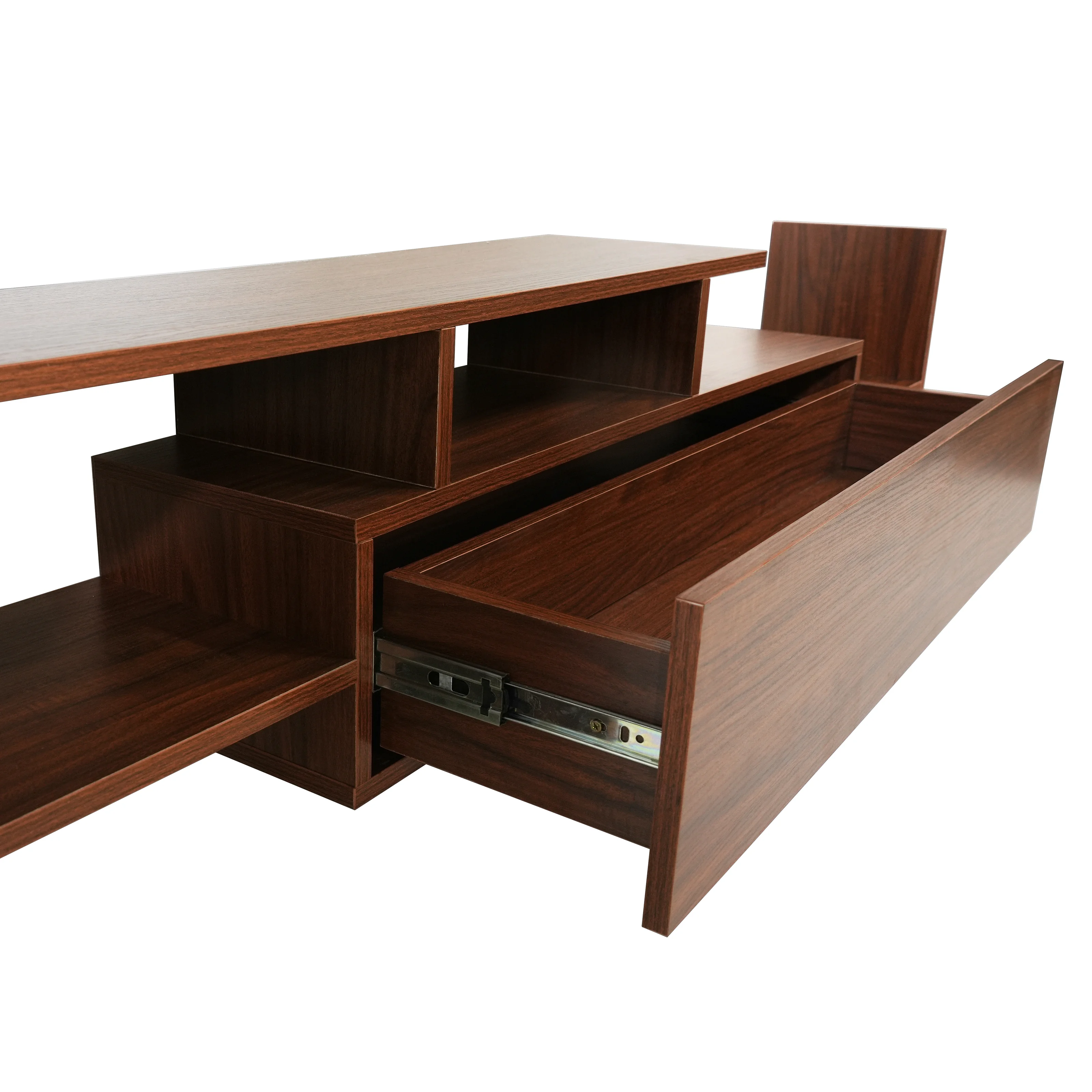 Surrey Modern TV Stand with MDF Shelves and Bookcase in Walnut