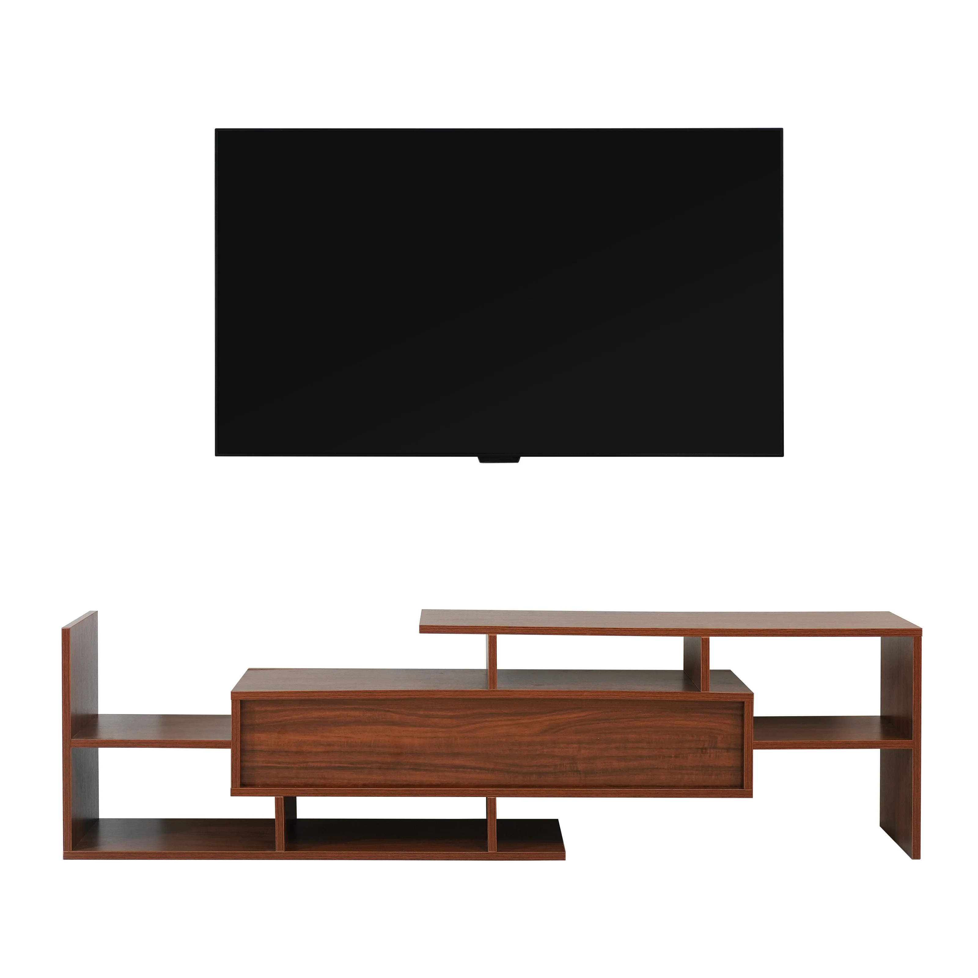 Surrey Modern TV Stand with MDF Shelves and Bookcase in Walnut
