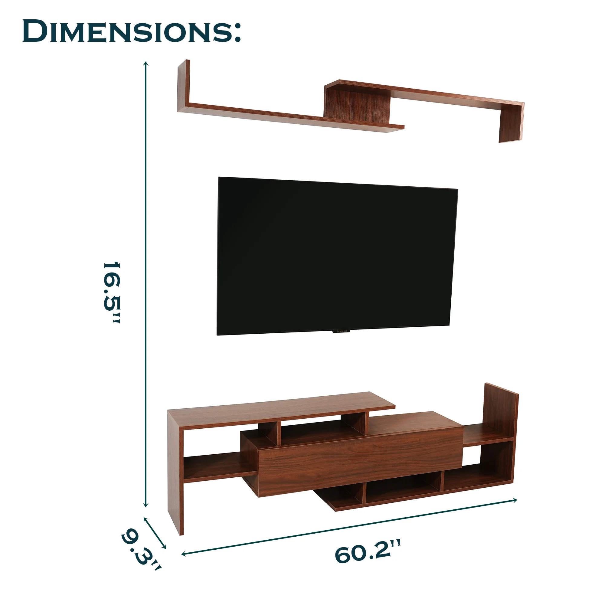 Surrey Modern TV Stand with MDF Shelves and Bookcase in Walnut