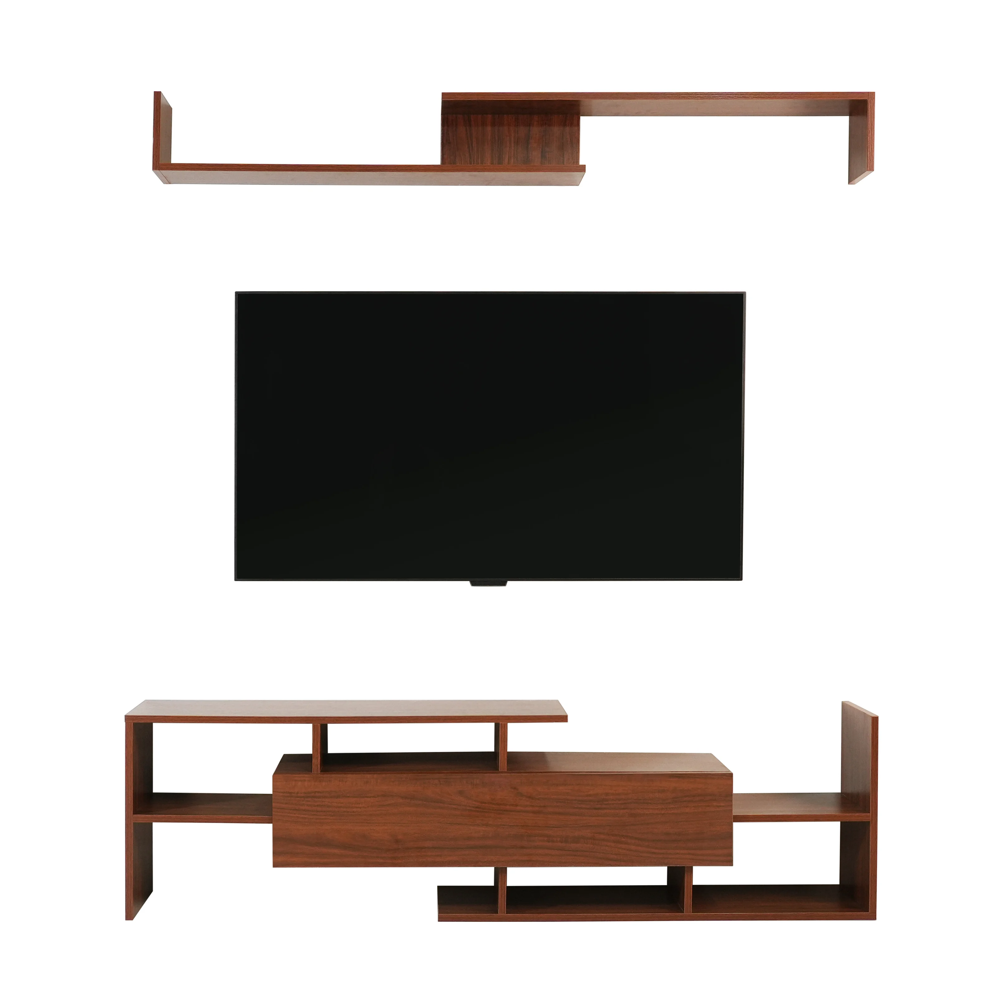 Surrey Modern TV Stand with MDF Shelves and Bookcase in Walnut