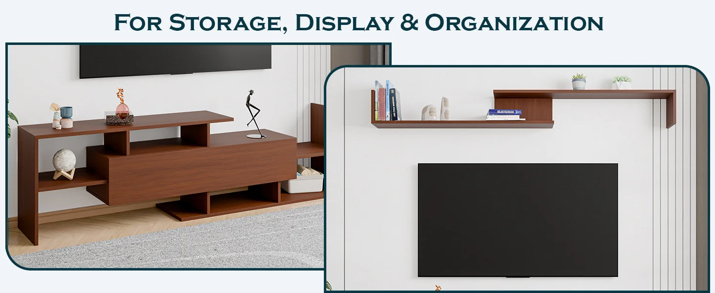 Surrey Modern TV Stand with MDF Shelves and Bookcase in Walnut