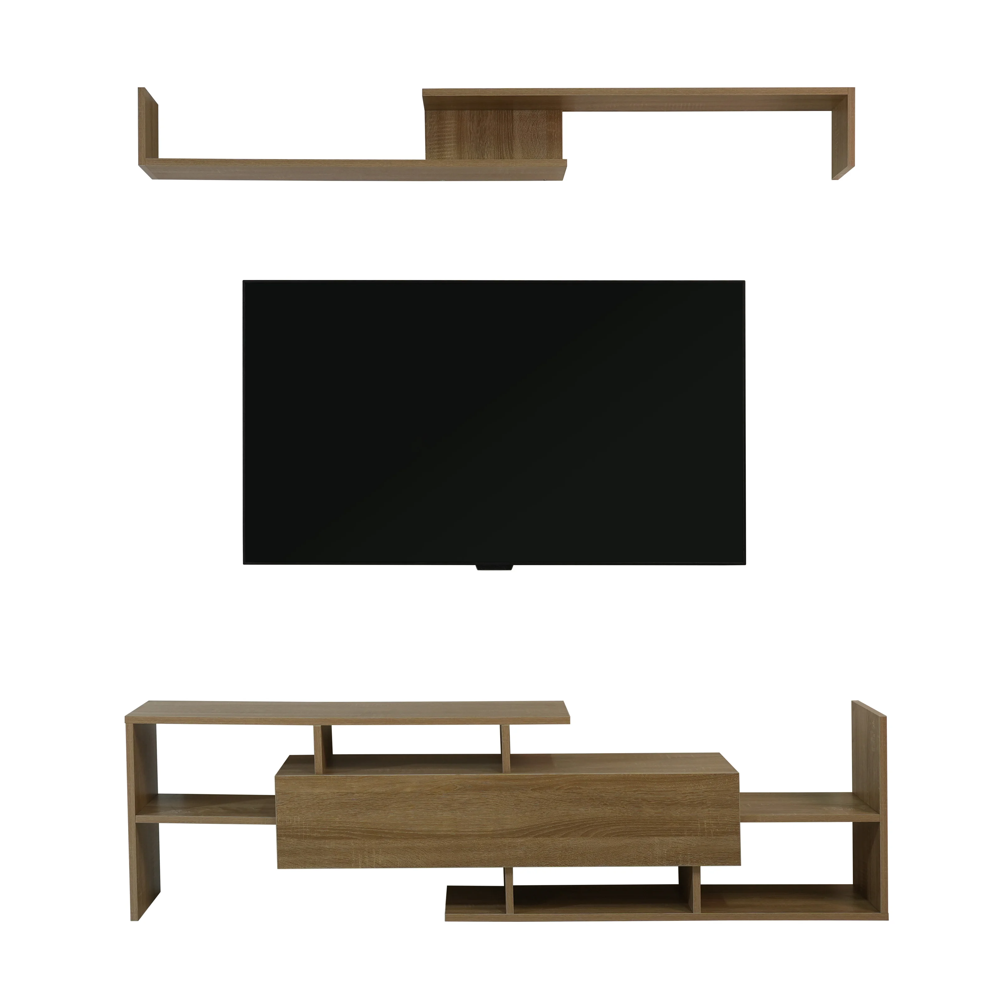 Surrey Modern TV Stand with MDF Shelves and Bookcase in Oak Wood