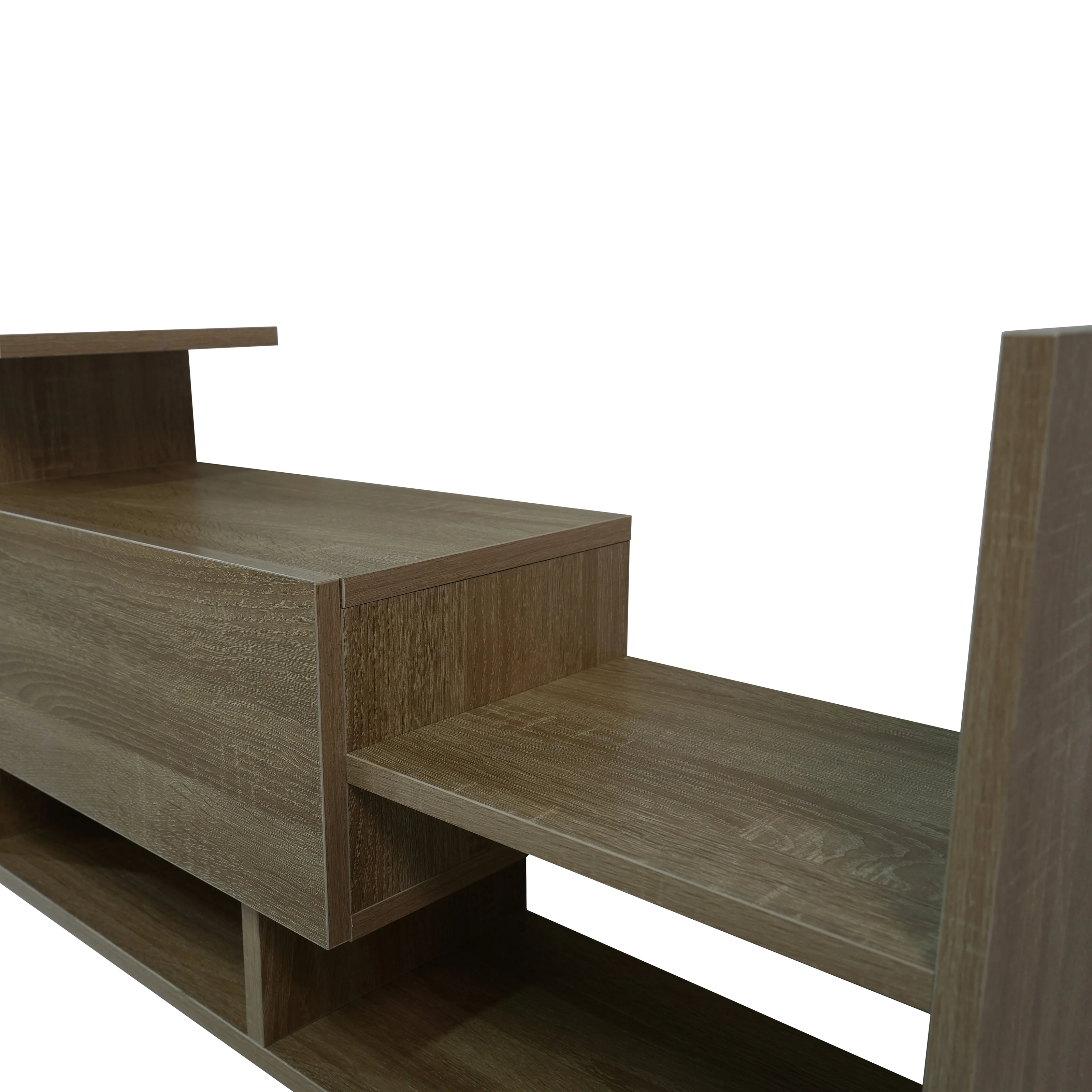 Surrey Modern TV Stand with MDF Shelves and Bookcase in Oak Wood