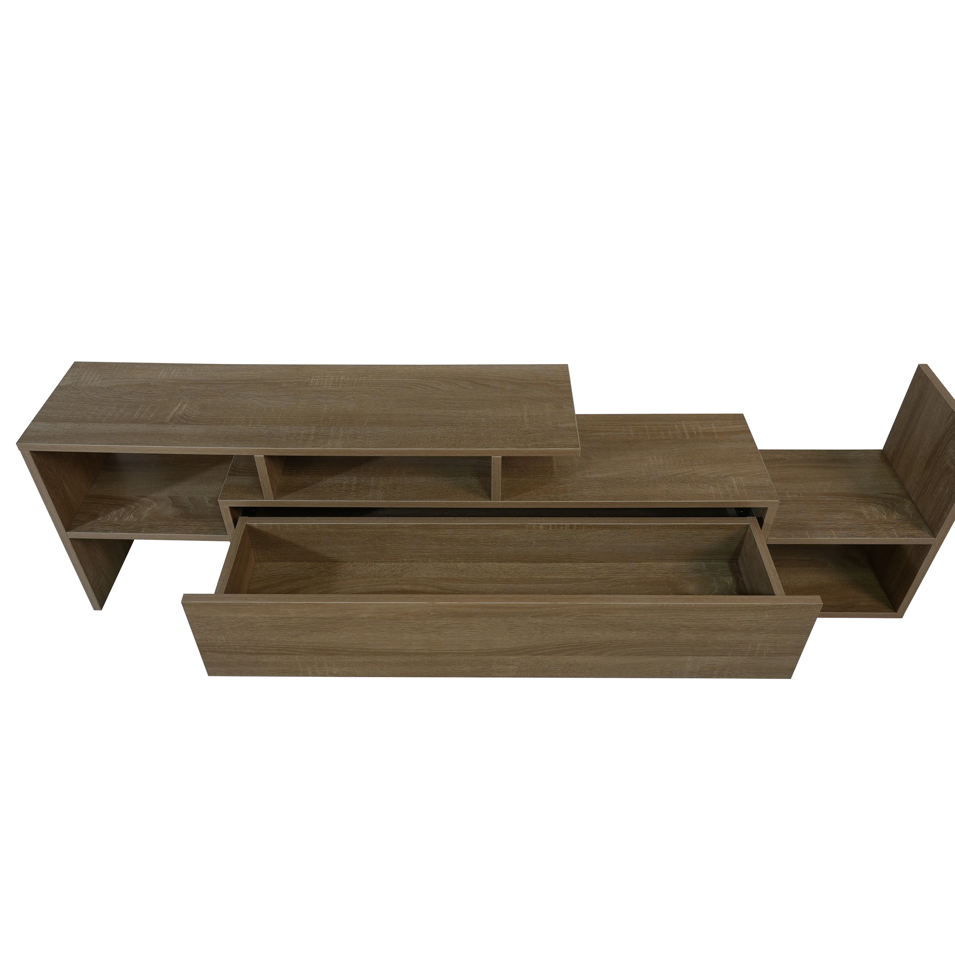 Surrey Modern TV Stand with MDF Shelves and Bookcase in Oak Wood