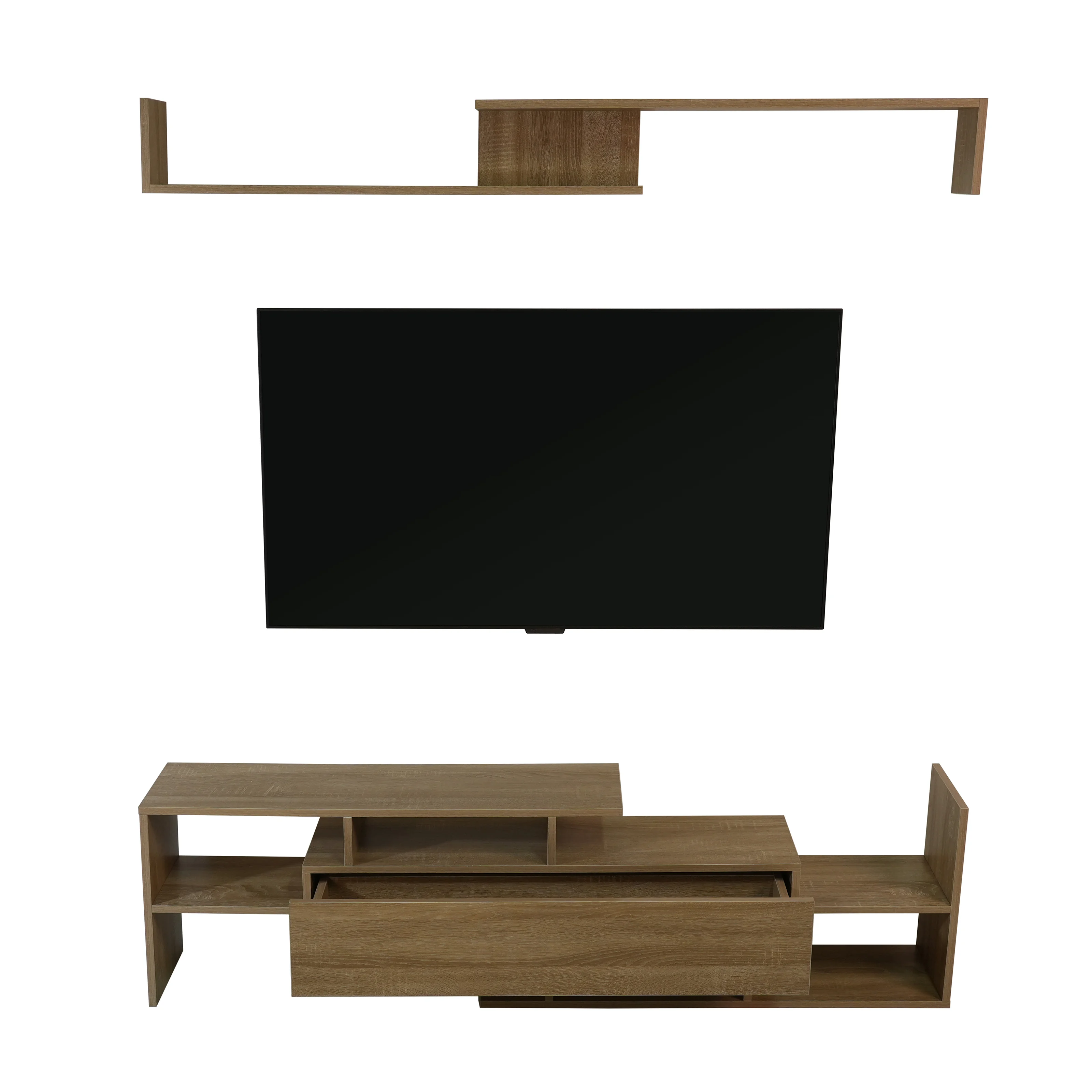 Surrey Modern TV Stand with MDF Shelves and Bookcase in Oak Wood