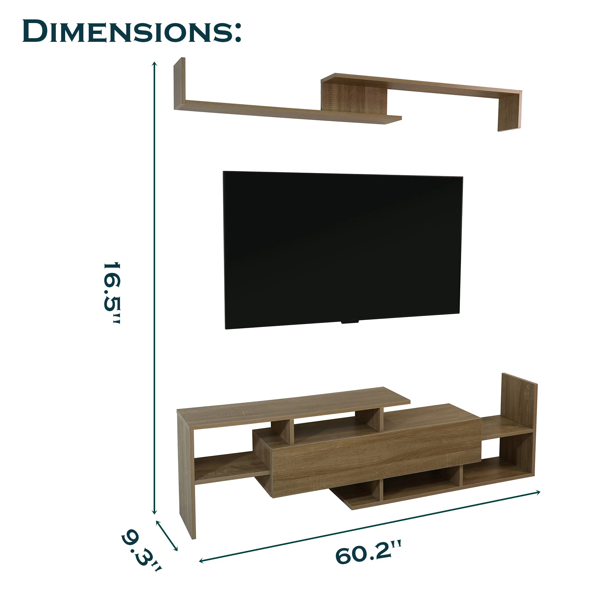 Surrey Modern TV Stand with MDF Shelves and Bookcase in Oak Wood
