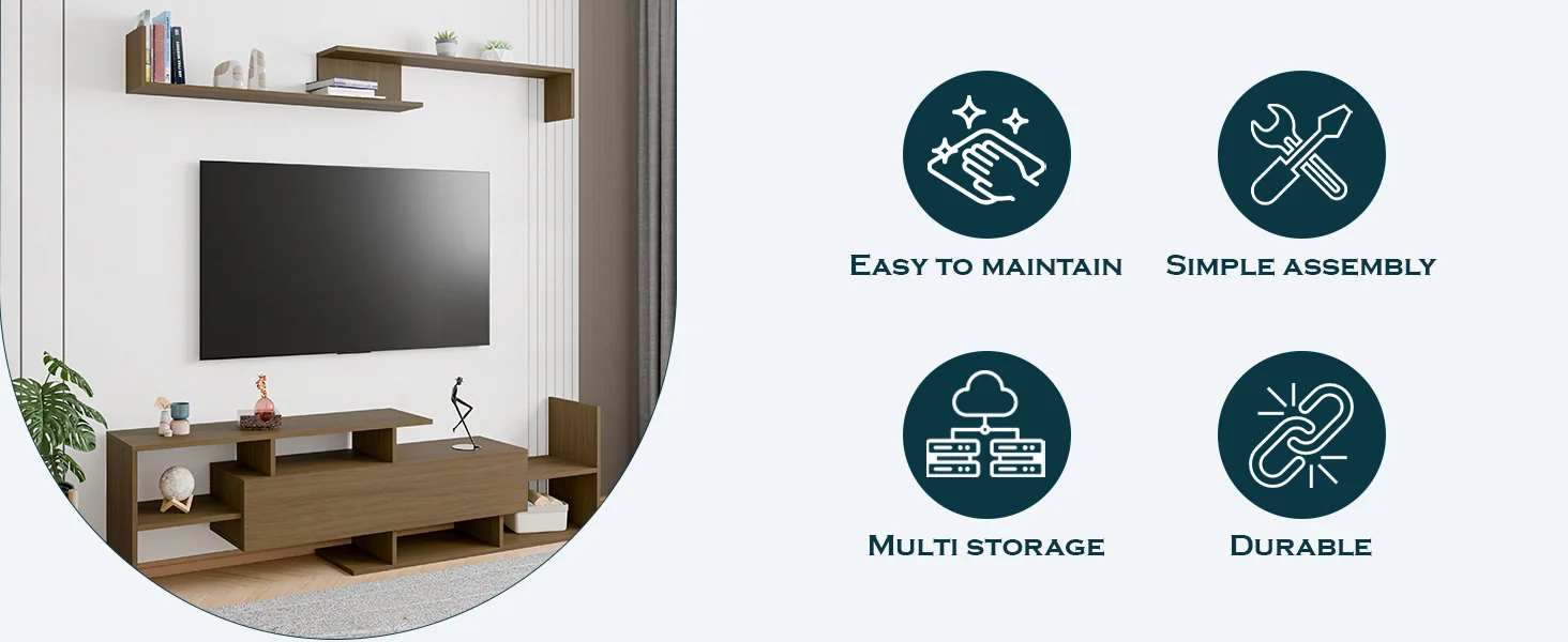 Surrey Modern TV Stand with MDF Shelves and Bookcase in Oak Wood