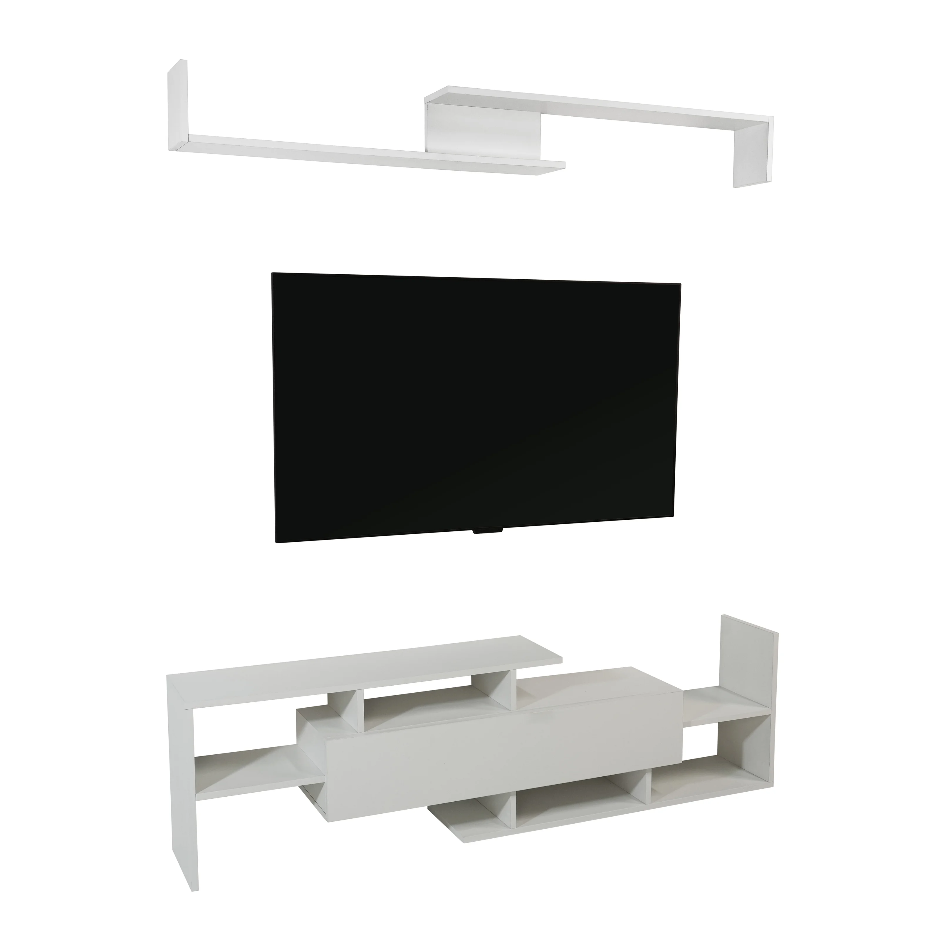 Surrey Modern TV Stand with MDF Shelves and Bookcase in White