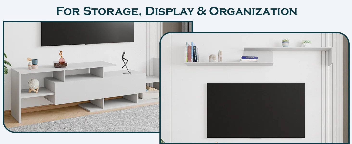 Surrey Modern TV Stand with MDF Shelves and Bookcase in White