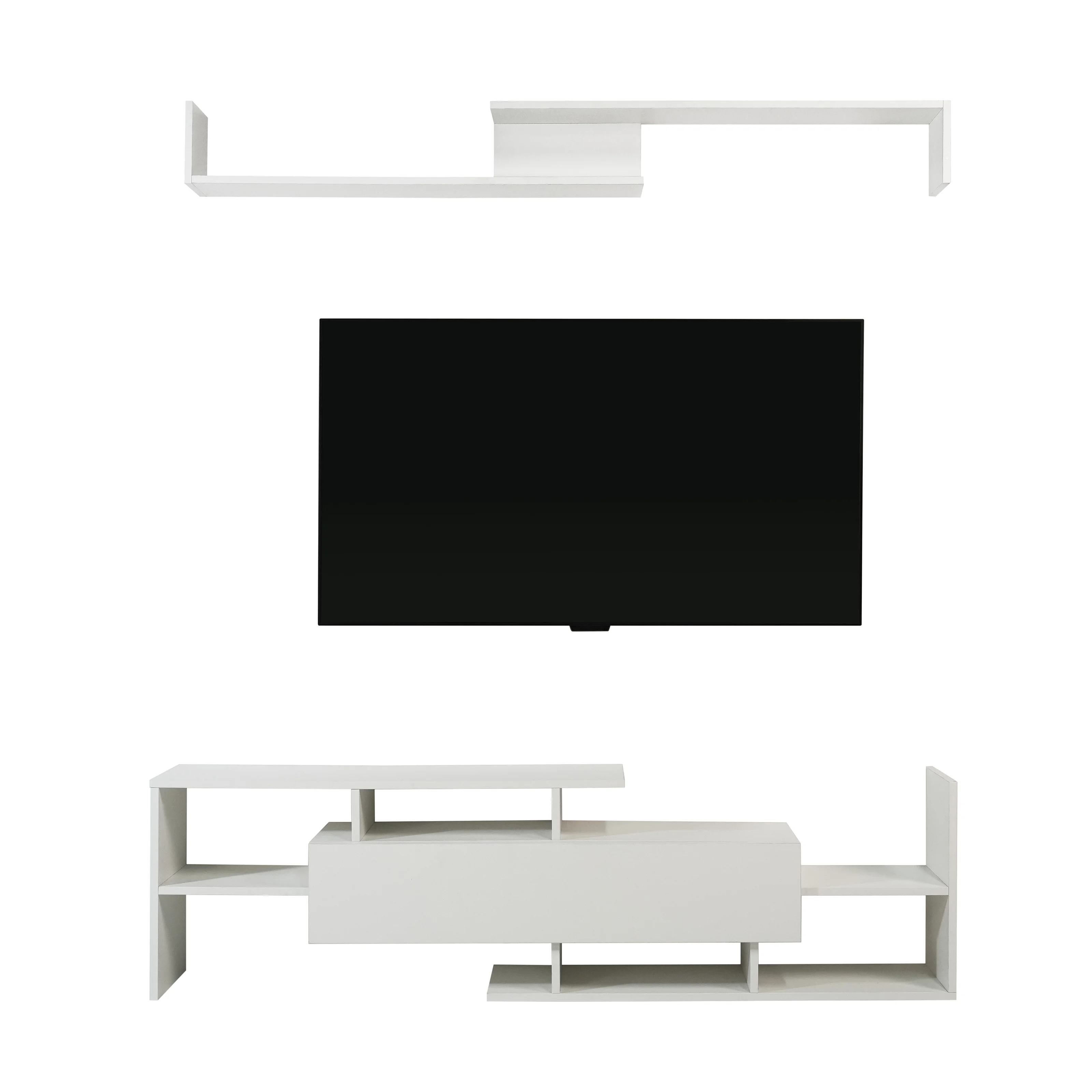 Surrey Modern TV Stand with MDF Shelves and Bookcase in White