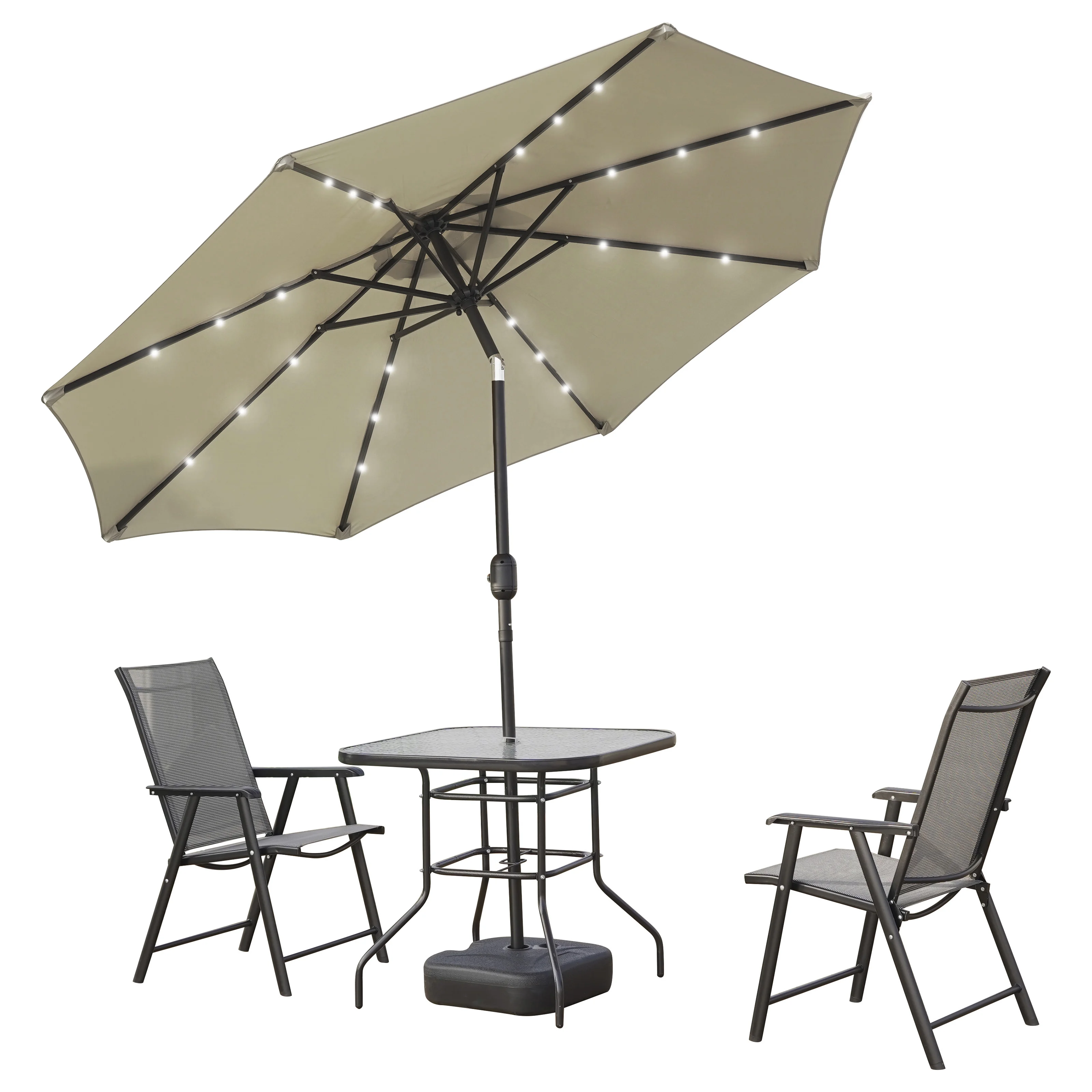 Sierra 9' Outdoor Patio Tilt Market Umbrella with Solar LED Lights in cream