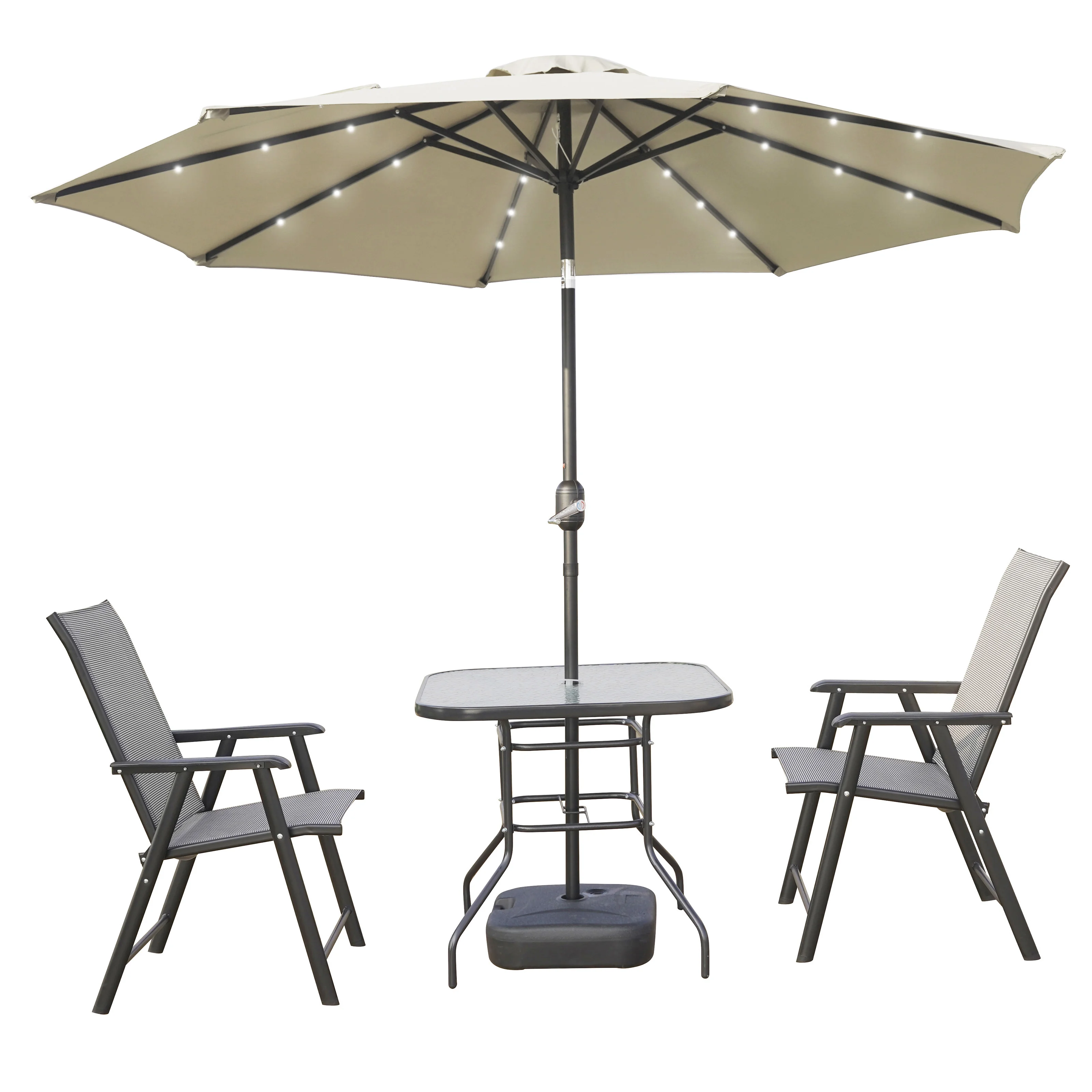 Sierra 9' Outdoor Patio Tilt Market Umbrella with Solar LED Lights in cream