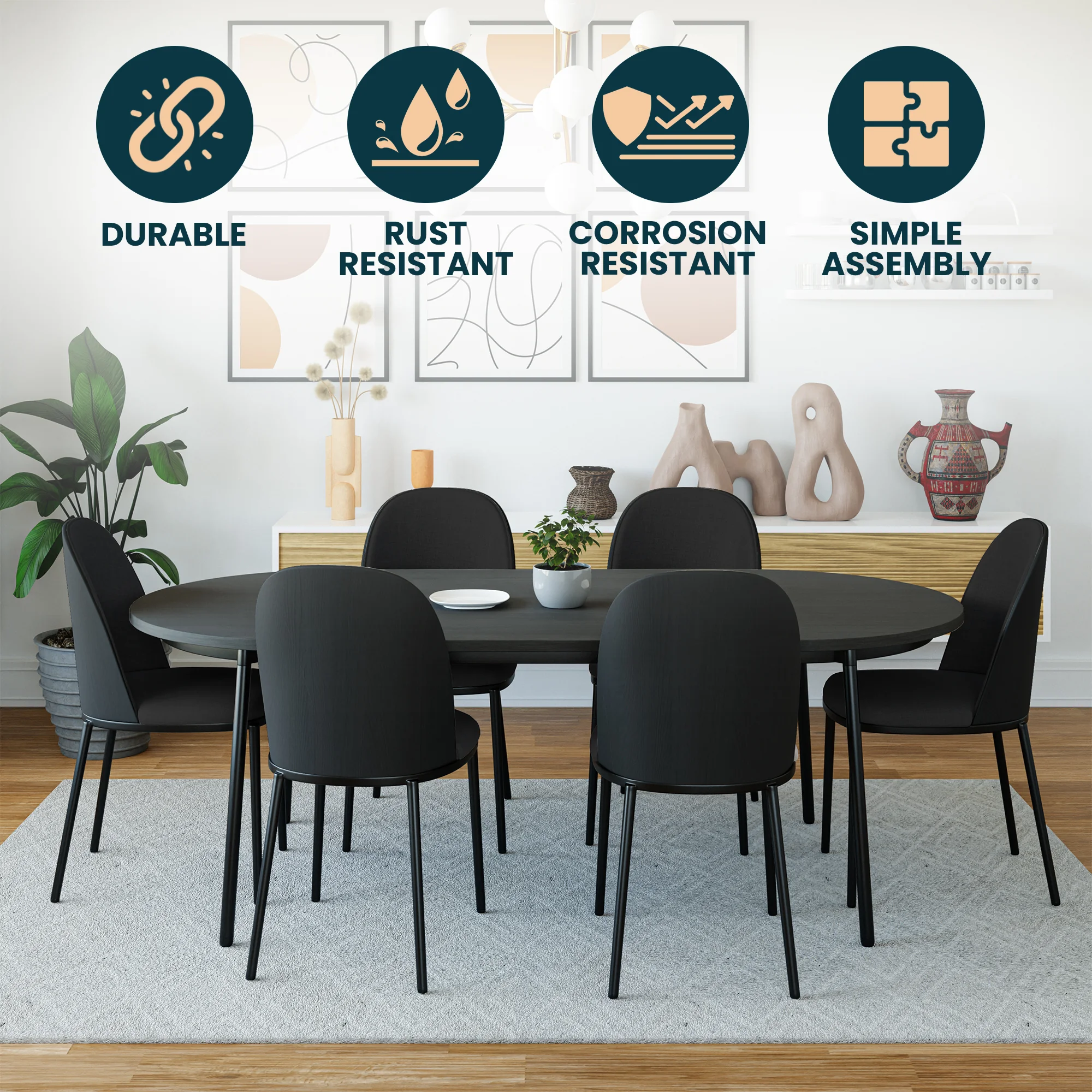 Tule Collection Dining Chair, Black Frame With Black Leather