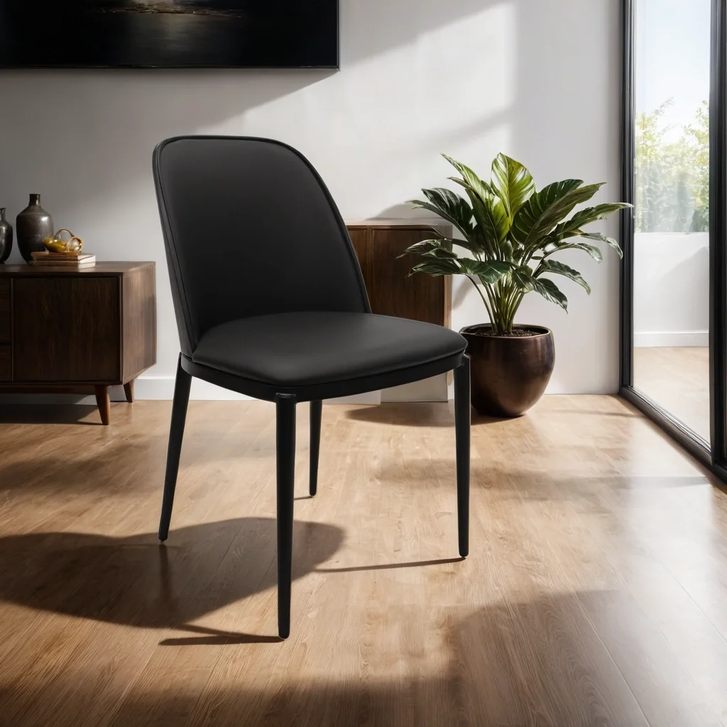 Tule Collection Dining Chair, Black Frame With Black Leather