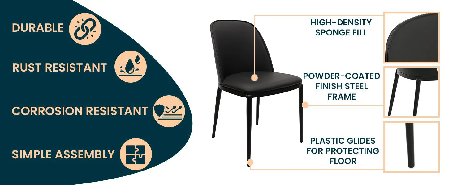 Tule Collection Dining Chair, Black Frame With Black Leather