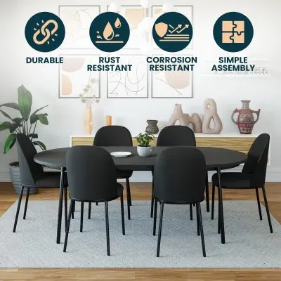 Tule Collection Dining Chair, Black Frame With Black Leather