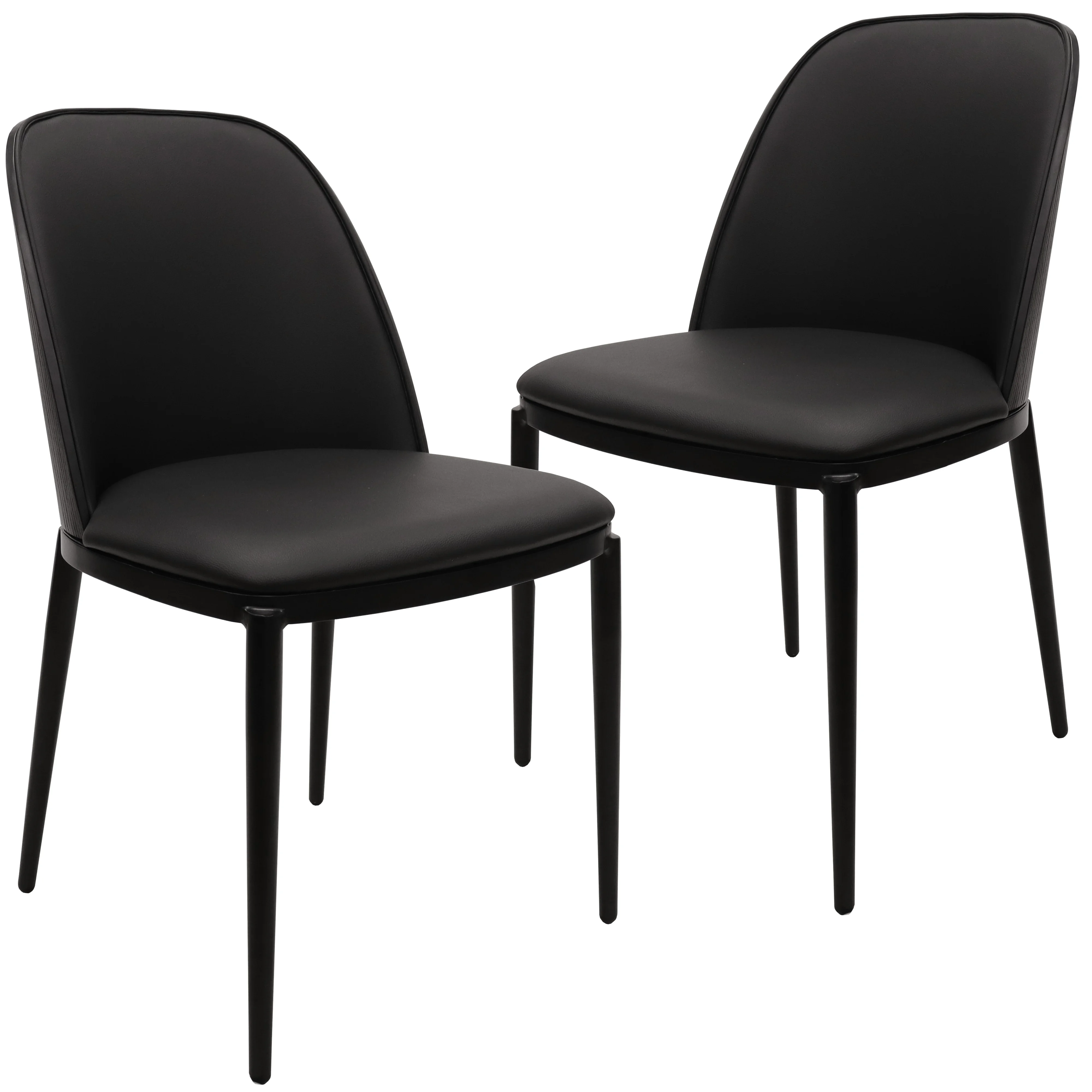 Tule Collection Dining Chair, Black Frame With Black Leather - set of 2