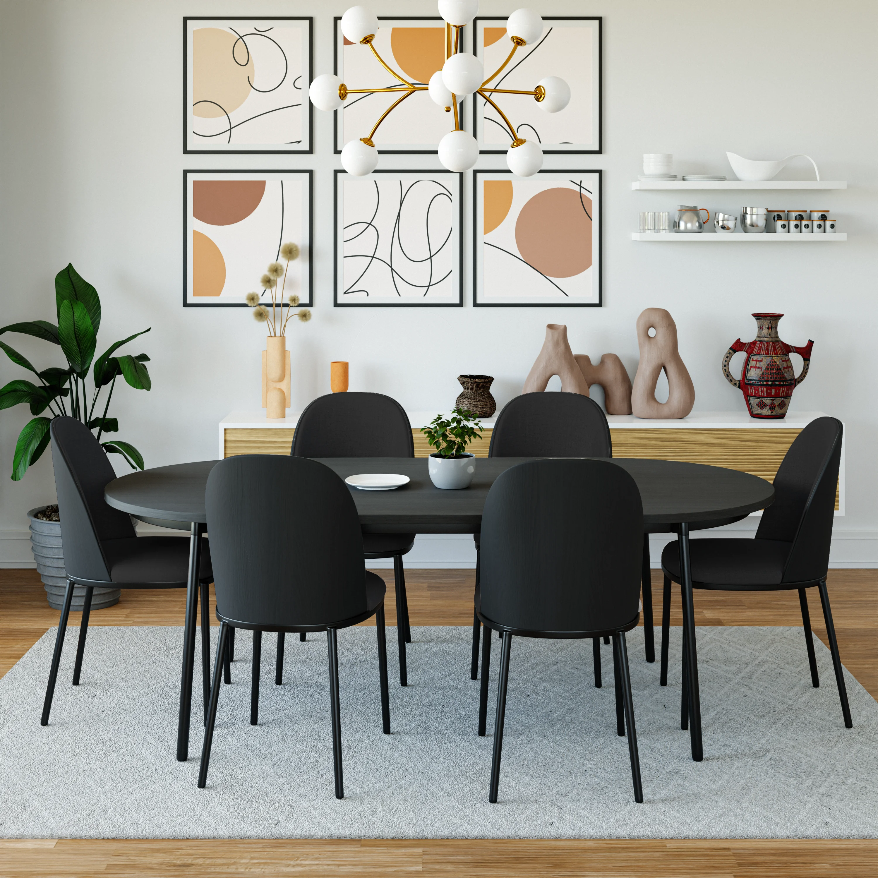 Tule Collection Dining Chair, Black Frame With Black Leather - set of 2