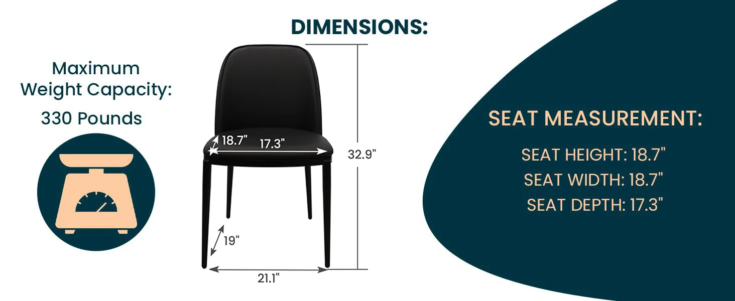 Tule Collection Dining Chair, Black Frame With Black Leather - set of 4