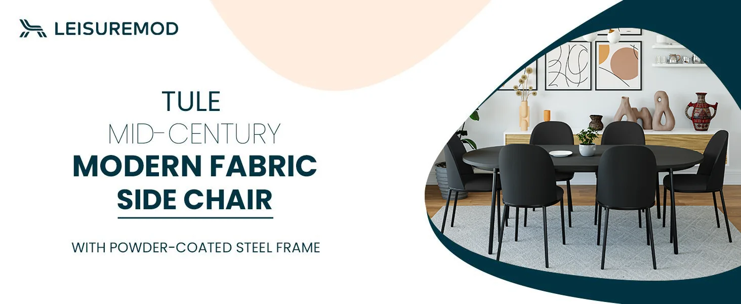 Tule Collection Dining Chair, Black Frame With Black Leather - set of 4