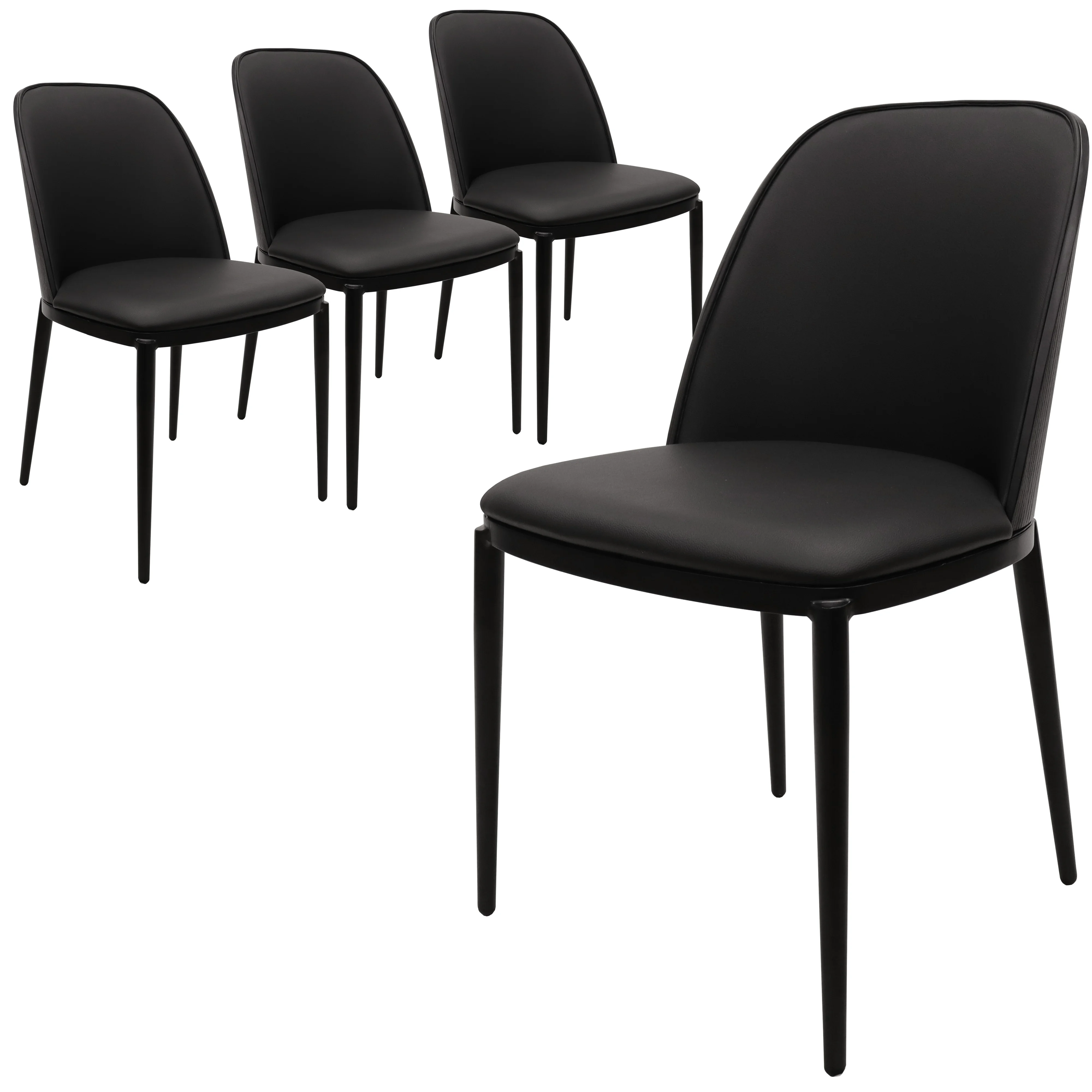 Tule Collection Dining Chair, Black Frame With Black Leather - set of 4