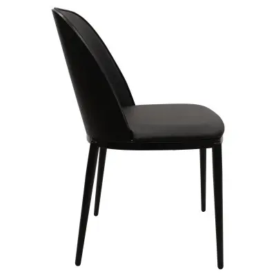 Tule Collection Dining Chair, Black Frame With Black Leather - set of 4